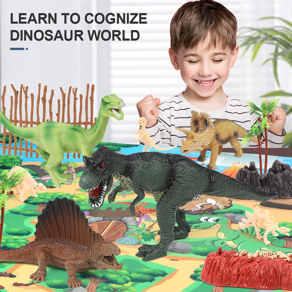 Zacro Dinosaur Toys Play Set, 51pcs Dinosaur Toys for Boys & Girls with Play Mat, Dinosaur Figures, Trees, Rocks, Fossil, Great Dinosaur Toy Gift for Toddlers Kids Age 3 4 5 6 Years Old & Up