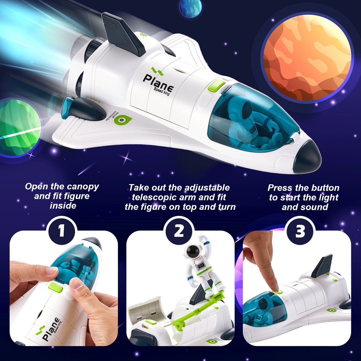 Kids Space Toys, Spaceship Planet Toy with Astronaut, Spaceship, Satellite & Space Rover, Spaceship Shuttle Car Toy Gift for Boys Girls 3+