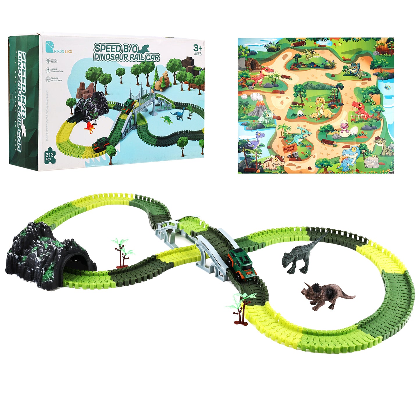 Anpro Dinosaur Toys Race Track Toy Set for Kids, Race Car Track Set Christmas Gifts For Boys Girls Kids