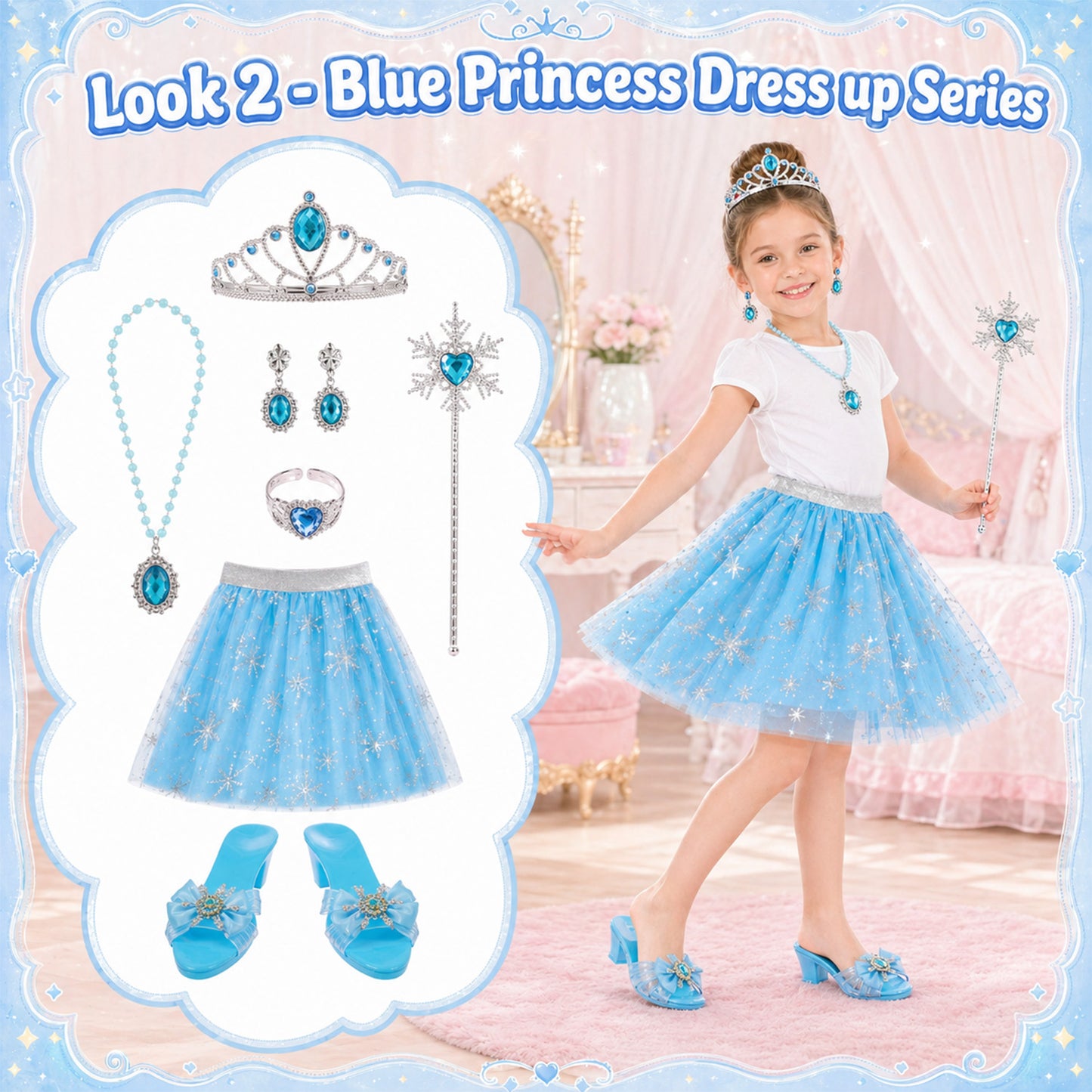 Zacro Princess Dress Up Toy Set, Toddler Dress Up Clothes Set with Skirts, Shoes, Crowns, Purses, Wands and Jewelry, Pretend Role Play Toys for Girls Toddler 3 4 5 6 Year Old