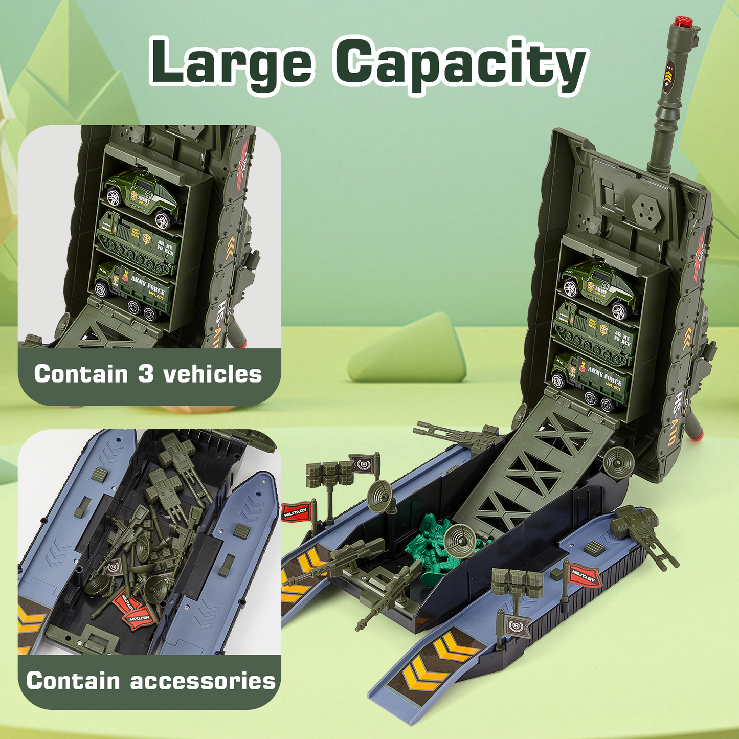Zacro Tank Toys Playset, Army Toy Tank with Lights & Sound, 3 Army Vehicles Trucks, 10 Army Men, Toy Gifts for Toddler Kids Boys Ages 3+