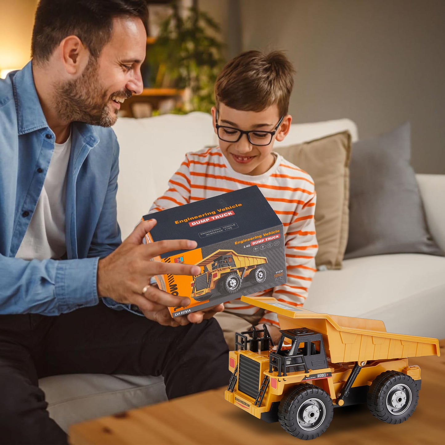 Zacro Remote Control Dump Truck, 2.4G RC Construction Vehicles Toy with Metal Bed Lights/Sounds, 11 Channel Electric Truck Toy Gift for Boys Kids