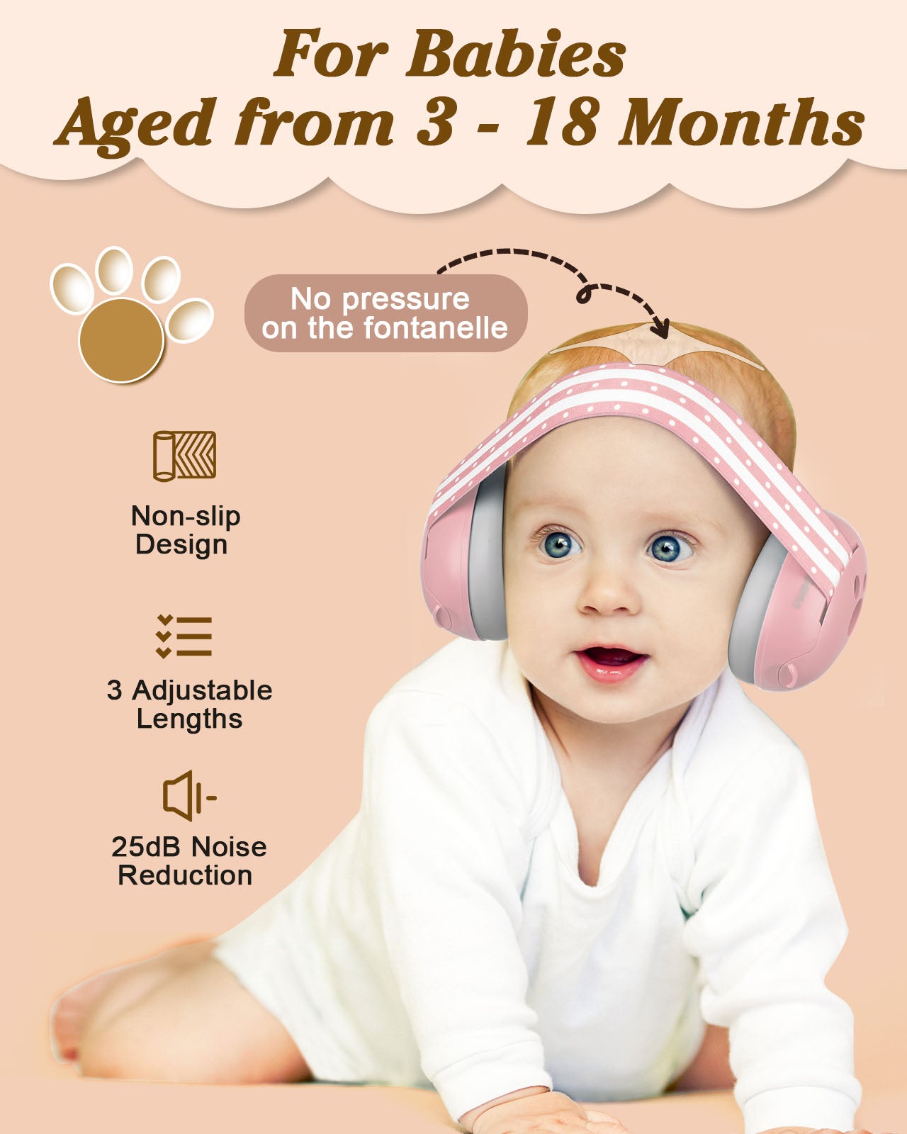 2-in-1 Baby Ear Muffs Noise Protection, Adjustable Headphones with Stretchy Band, Noise Cancelling for Toddler up to 4 Years, Airplane Essentials/Outdoor, Pink