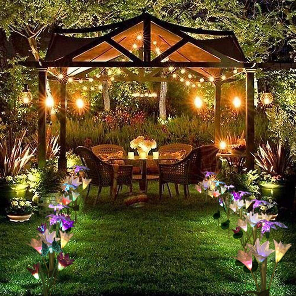 Outdoor Solar Garden Stake Lights, Zacro LED Flower Solar Powered Lights with 6 Lily Flower Butterflies Combination, Waterproof Multi-Color Changing Solar Lights