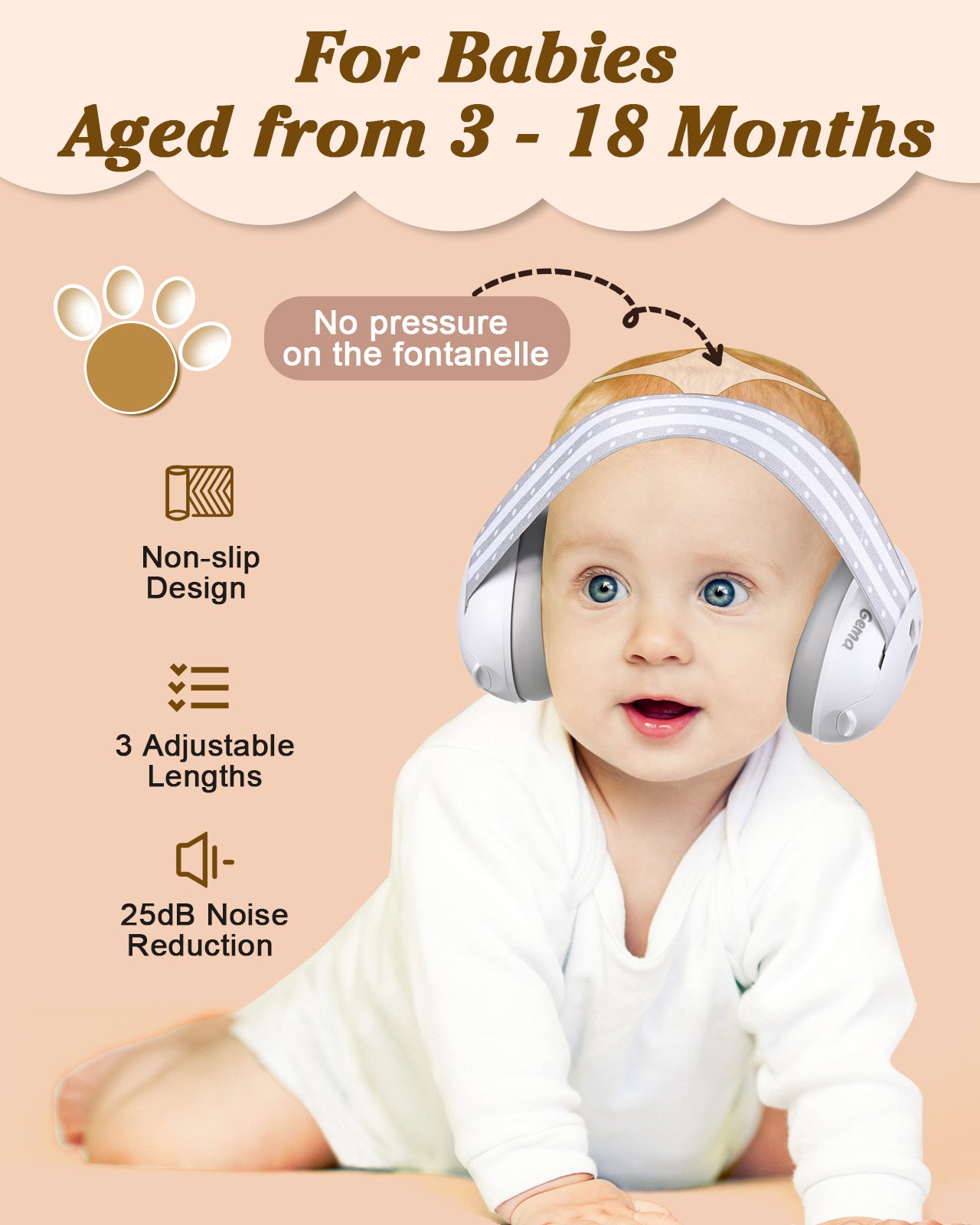 2-in-1 Baby Ear Muffs Noise Protection, Adjustable Headphones with Stretchy Band, Noise Cancelling for Toddler up to 4 Years, Airplane Essentials/Outdoor, White
