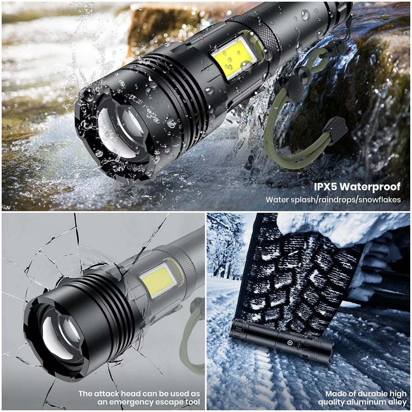 Zacro Rechargeable LED Flashlight High Lumens, Super Bright Flashlight with 7 Modes and COB Sidelight, LED Waterproof Handheld Flashlight for Emergencies, Camping, Home