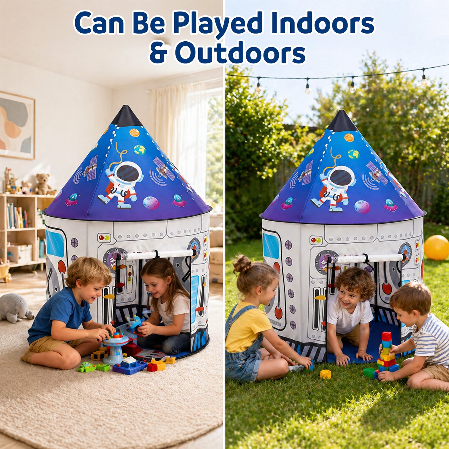 Lictin Rocket Ship Play Tent for Kids, Spaceship Astronaut Themed Pretend Play Tent House for Indoor Outdoor, Pop Up Foldable Tent Toys Gift Toddler Boys