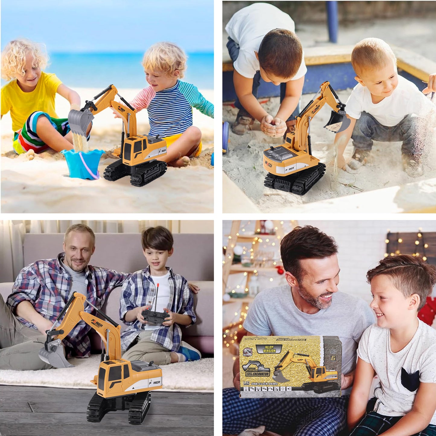 Gemeer Remote Control Excavator for Kids, 6 Channel Rechargeable RC Truck Excavator Construction Vehicle, Navvy Toys with Metal Shovel Lights Sounds for Boys Girls Gifts
