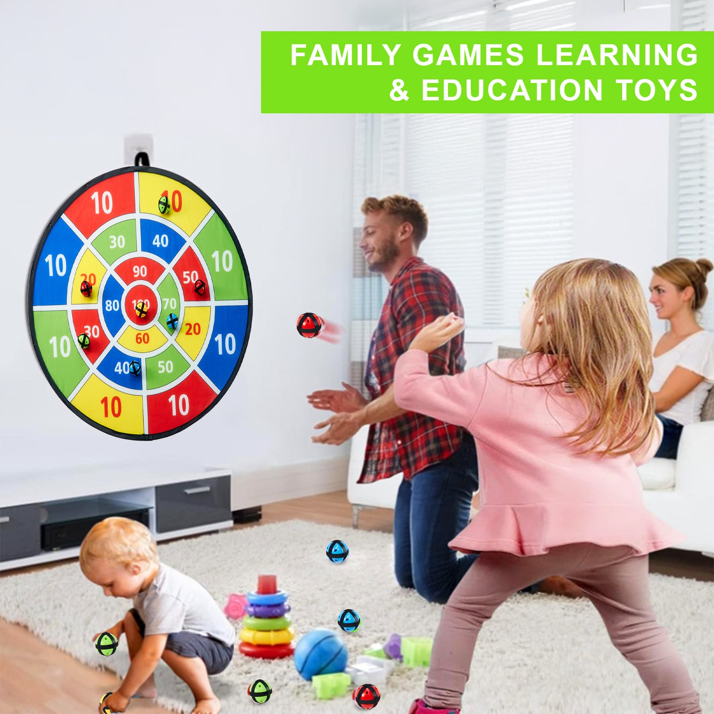 Lictin Dart Board for Kids, 29 inch Large Dart Board Games Set with 16 Stick Balls and 3 Hooks, Safe Indoor Outdoor Yard Party Sports Game Toys for Boys Ages 3+