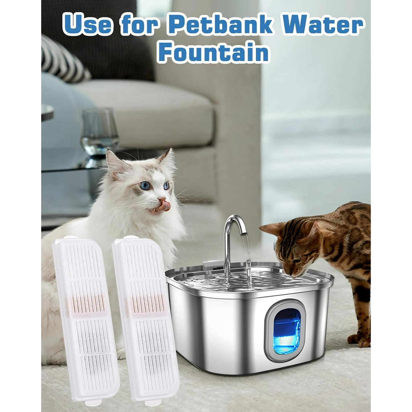 Petbank Cat Water Fountain Filter, 6 Filters + 6 Pre-Filter Sponges Filter Replacement, Multiple Filtration, Isolates Floating Hairs and gets rid of Odors