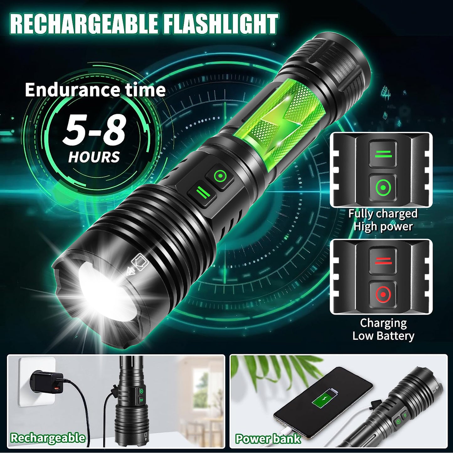 Rechargeable Flashlight High Lumens, Zacro Super Bright LED Flashlight with 6 Modes, Zoomable LED Waterproof Handheld Flashlight for Emergencies, Camping, Home