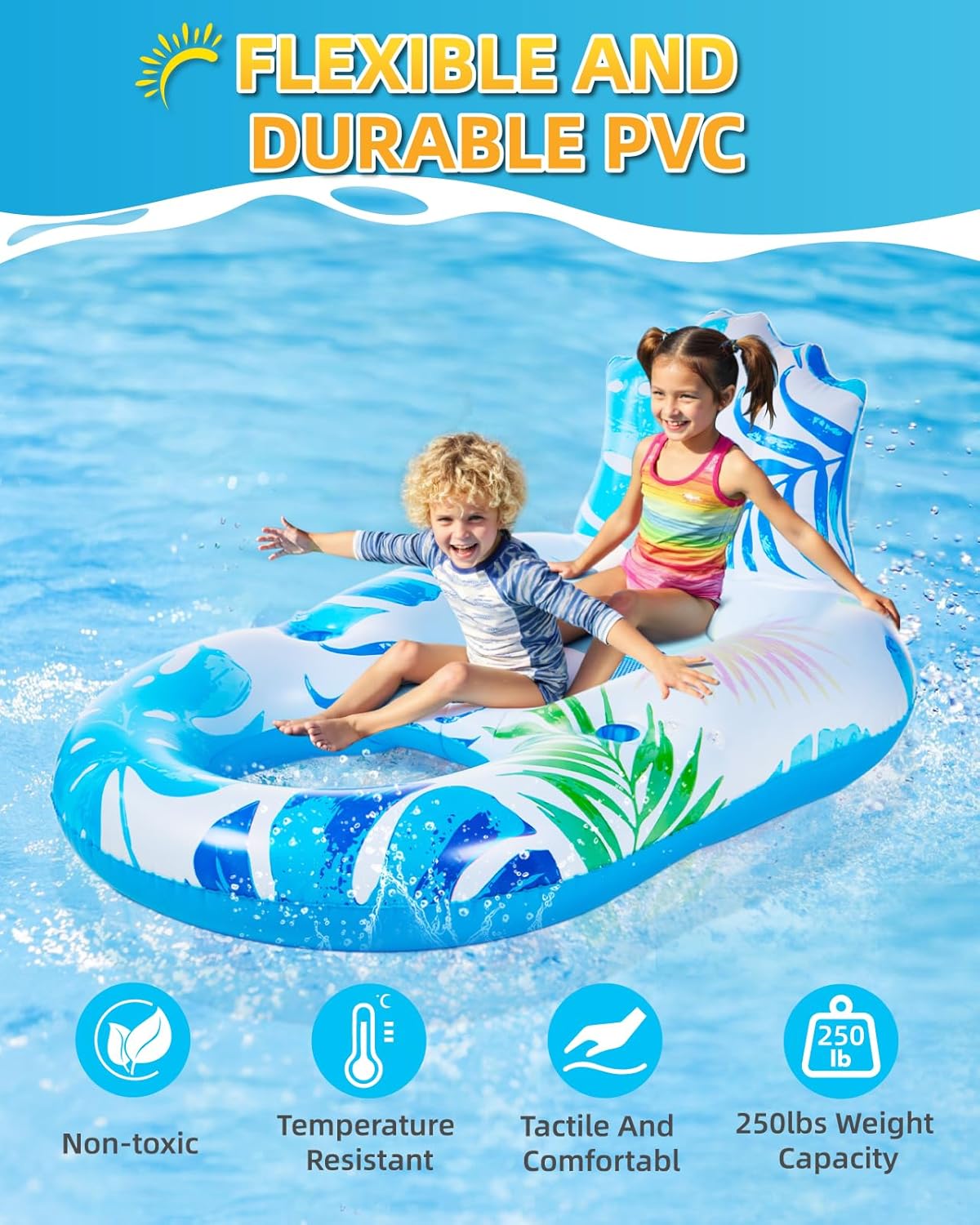 Pool Lounger Float with Canopy UPF50+, Inflatable Pool Lounge, LED Light Up Pools Floatie, Large Tanning Floaties, Water Floats for Adults Kids Swim Toys with Cup Holder & Backrest, Footrest