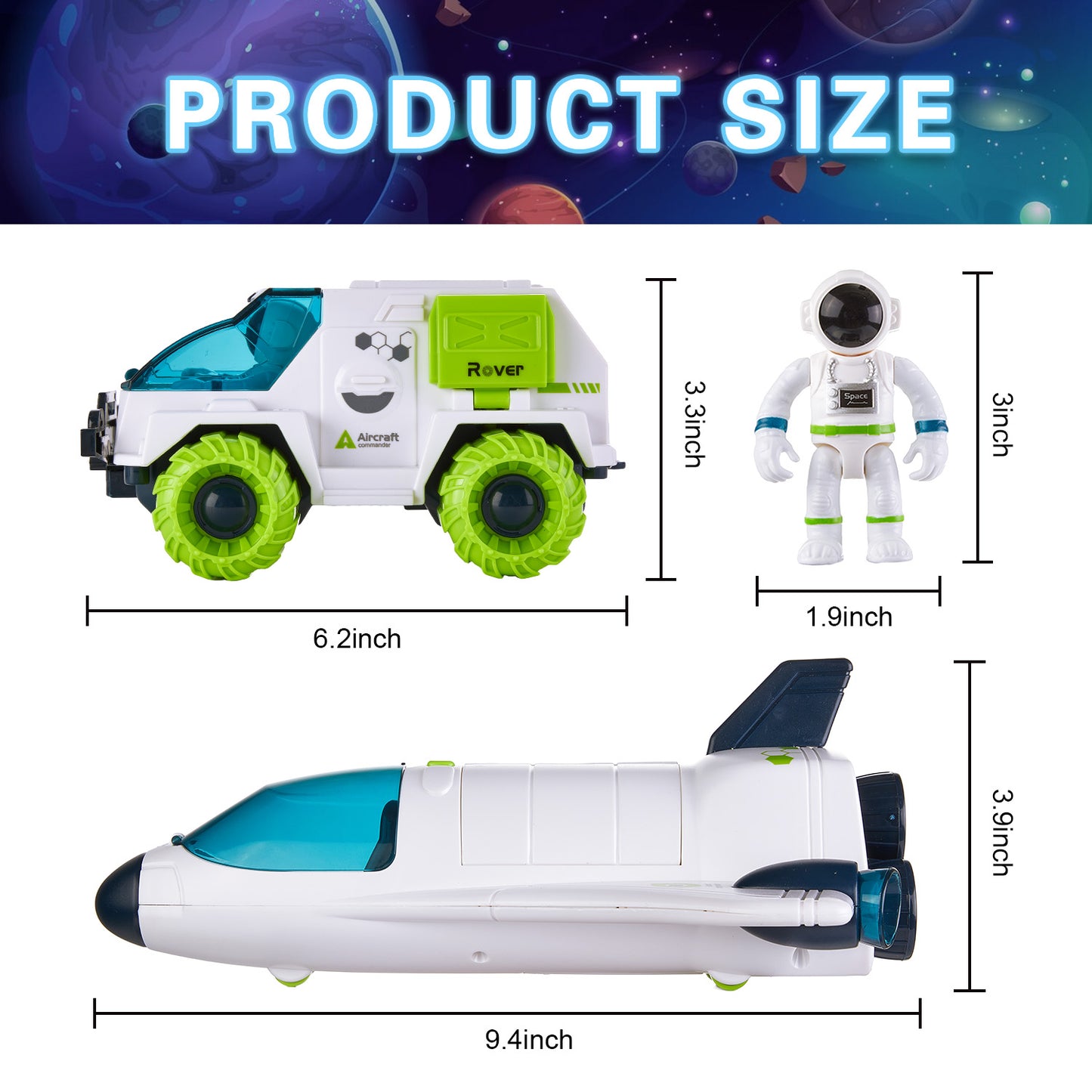 Kids Space Toys, Spaceship Planet Toy with Astronaut, Spaceship, Satellite & Space Rover, Spaceship Shuttle Car Toy Gift for Boys Girls 3+