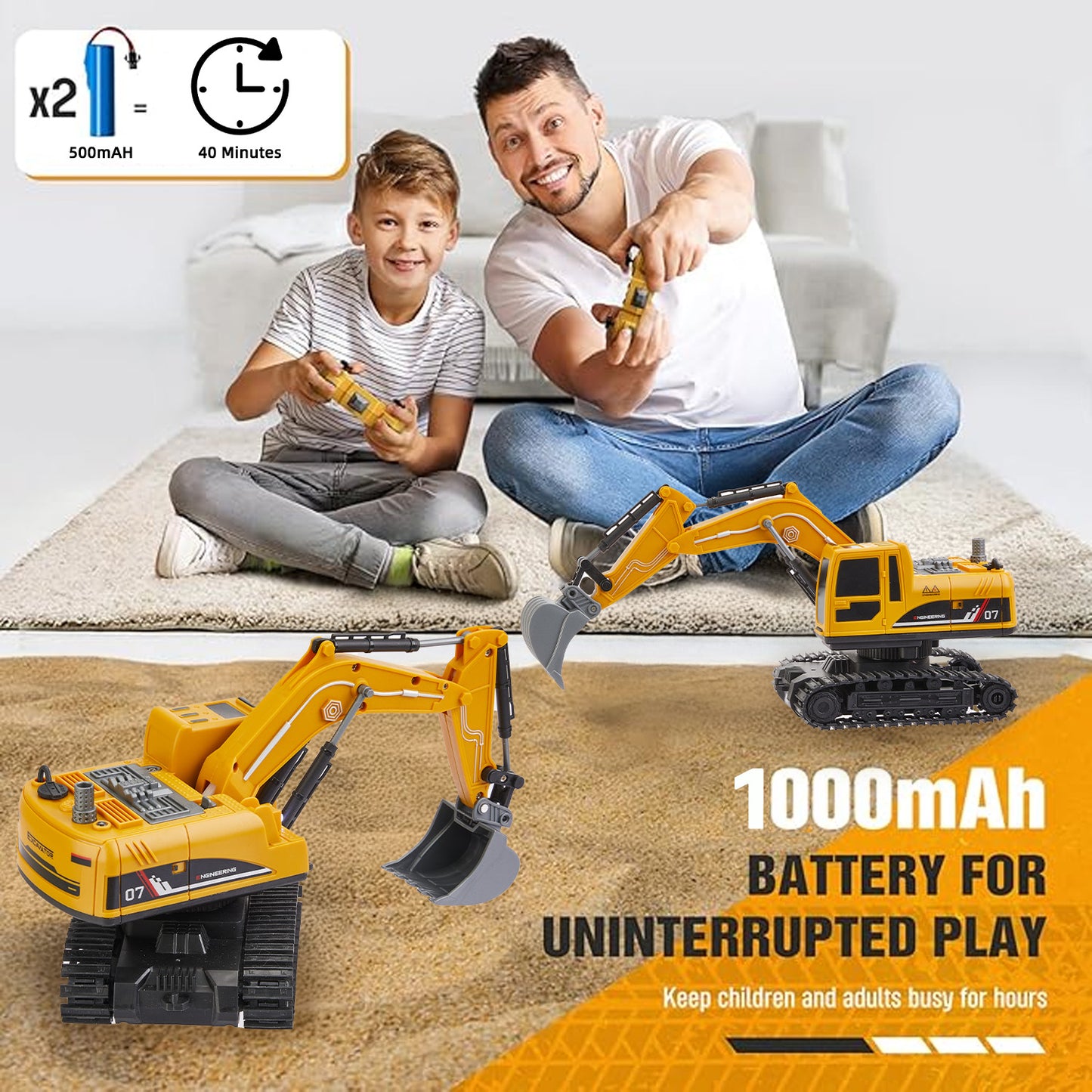 3 in 1 Remote Control Excavator for Kids, 11 Channel RC Excavator Truck Construction Vehicle Toys with Metal Shovel, Lights & Sounds, for Toddler Boys Age 3 4 5 6 7 8 Year Old