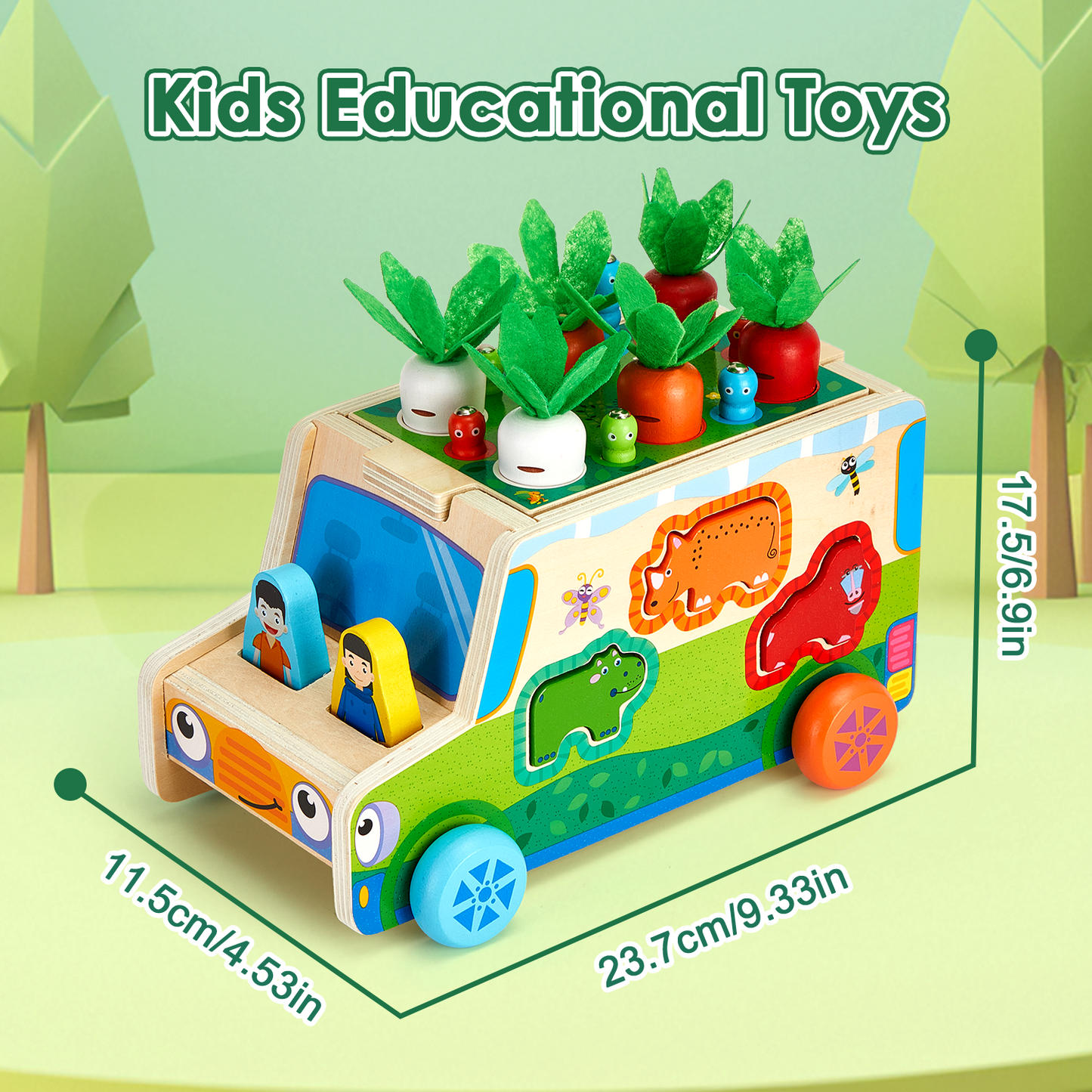 Petbank Montessori Toys, Wooden Montessori Shape Sorting Toys for Toddlers, with Carrot, Worm, Farm Animals Blocks and Traction Rope, Carrot Harvest Game Gift for Kids Ages 1-3