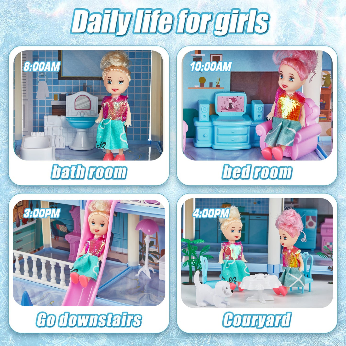 Dollhouse for Girls, 14 Rooms Pretend Play Toddler Dollhouse Playset with Colorful Light, Furniture & Accessories, Gifts for Girls Aged 3 4 5 6 7 8 Years Old
