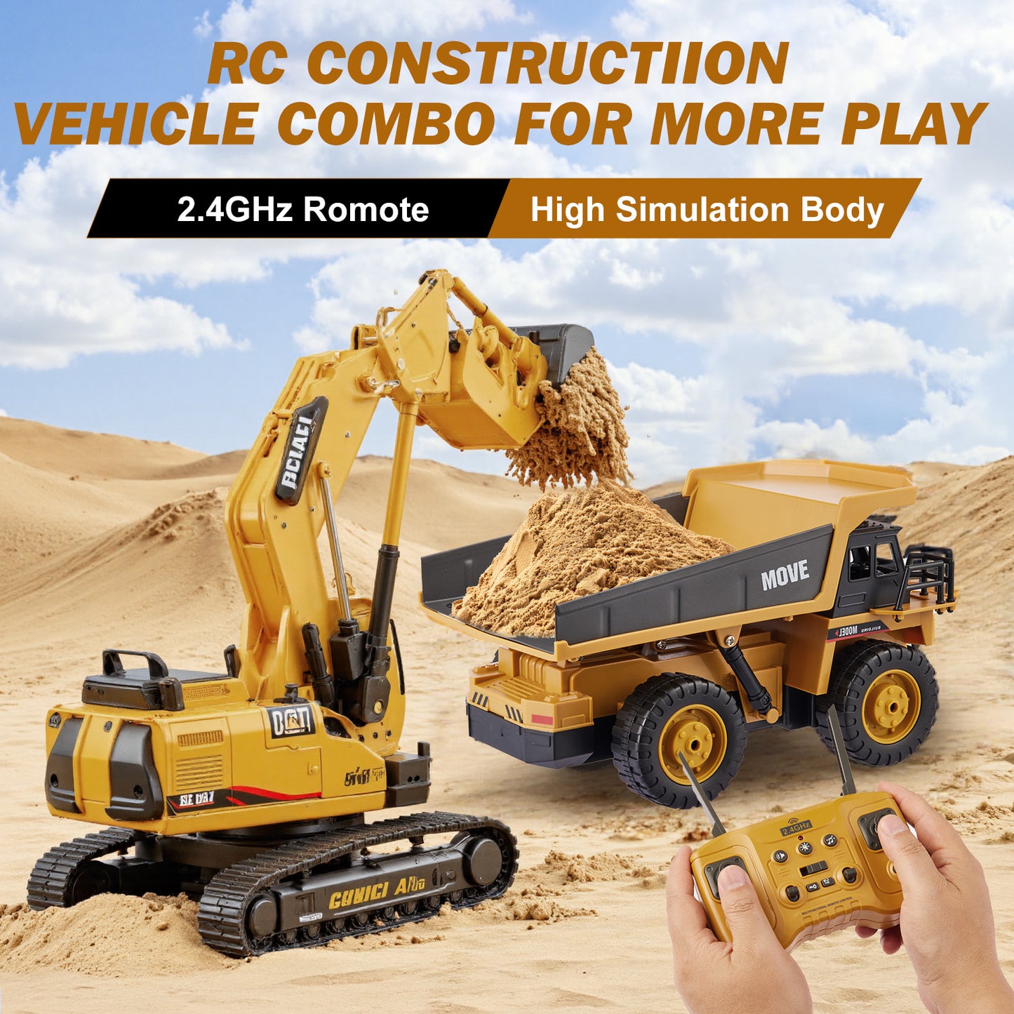 Petbank RC Dump Truck Toy, 13-Channel Remote Control Toy with Light/Sound, Rechargeable Batteries, 2.4 Ghz Kids Construction Vehicle Truck Toys for 3+ Boys Girls
