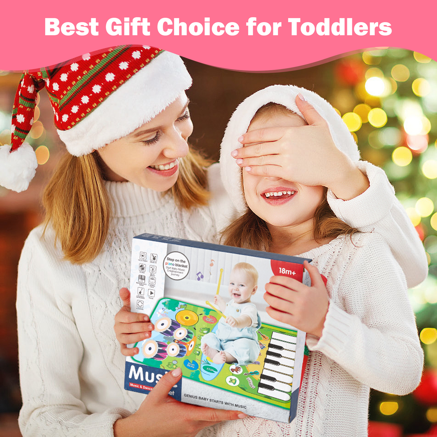 Petbank 4 in 1 Musical Mat for Toddlers, Electronic Piano Mat with Piano Keyboard, Drum Mat & 2 Drum Sticks, Baby Toy Gift for 1 2 3 Year Old Boys & Girls
