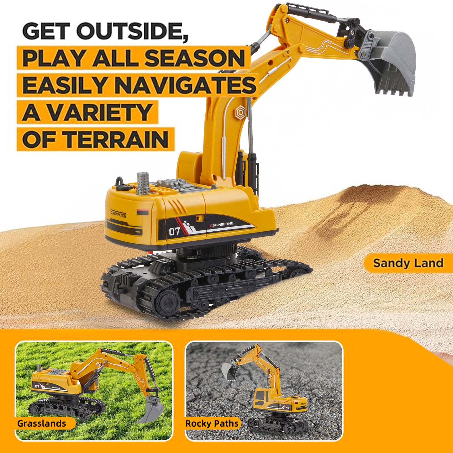 3 in 1 Remote Control Excavator for Kids, 11 Channel RC Excavator Truck Construction Vehicle Toys with Metal Shovel, Lights & Sounds, for Toddler Boys Age 3 4 5 6 7 8 Year Old