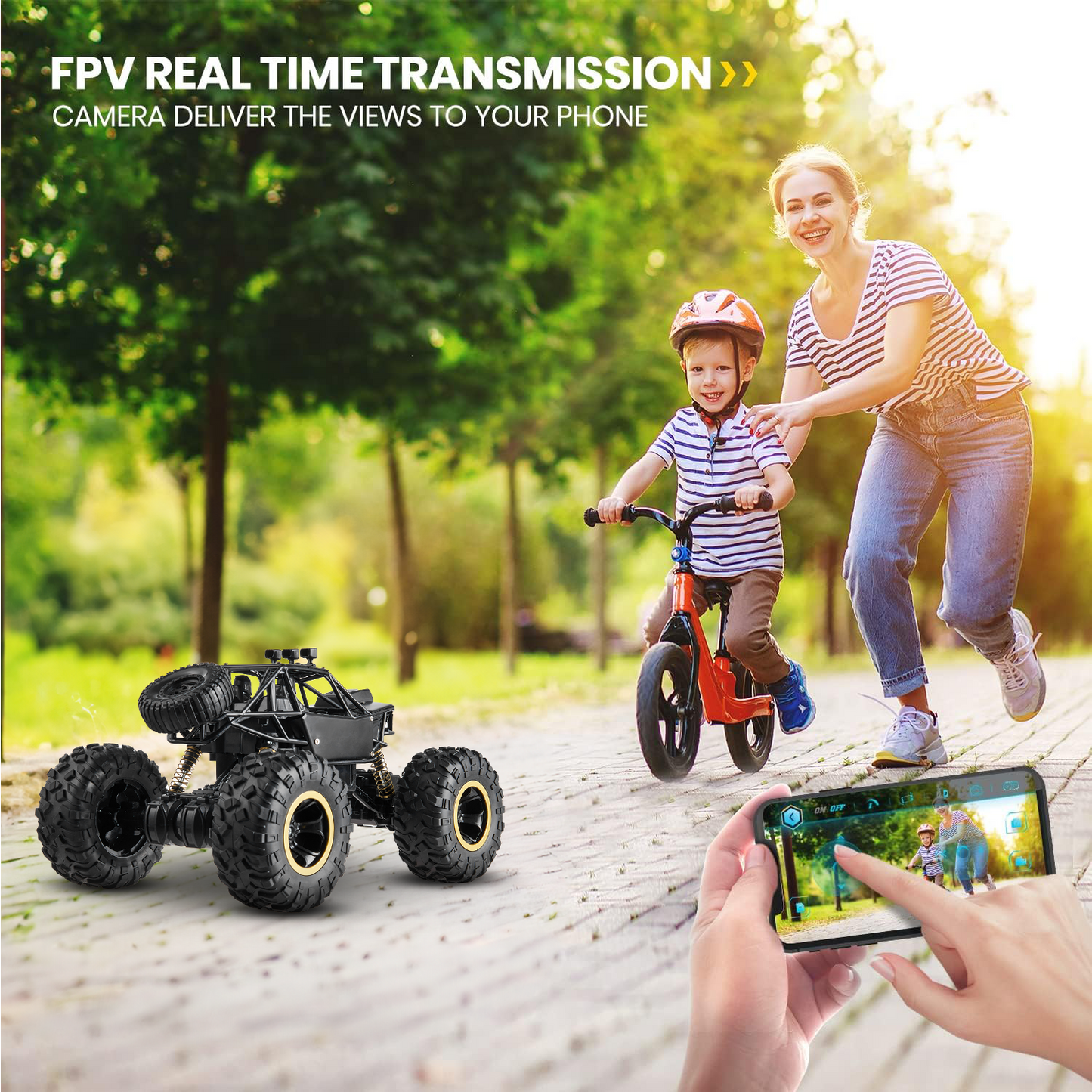 1:16 Scale Remote Control Car with 1080P FPV Camera for Kids, Anpro 2.4GHz Off-Road High Speed Remote Control Monster Truck for Kids Adults, 2 Batteries, Black