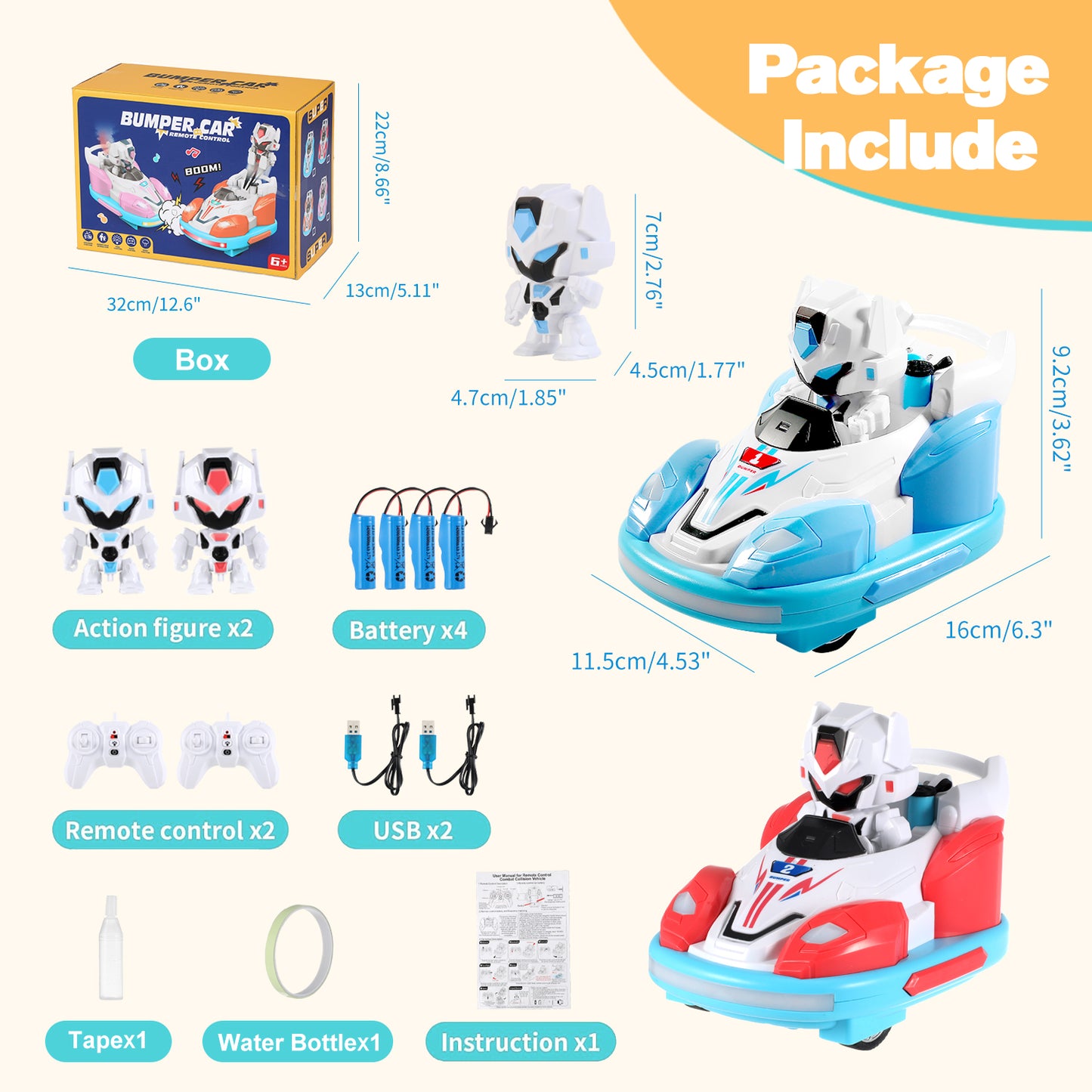 Anpro Remote Control Car for Toddlers, Kids RC Ejecting Bumper Car with Music LED Lights Spray, RC Cartoon Car Speed Bumper Cars Toys Set of 2 Players for Boy Birthday Gifts