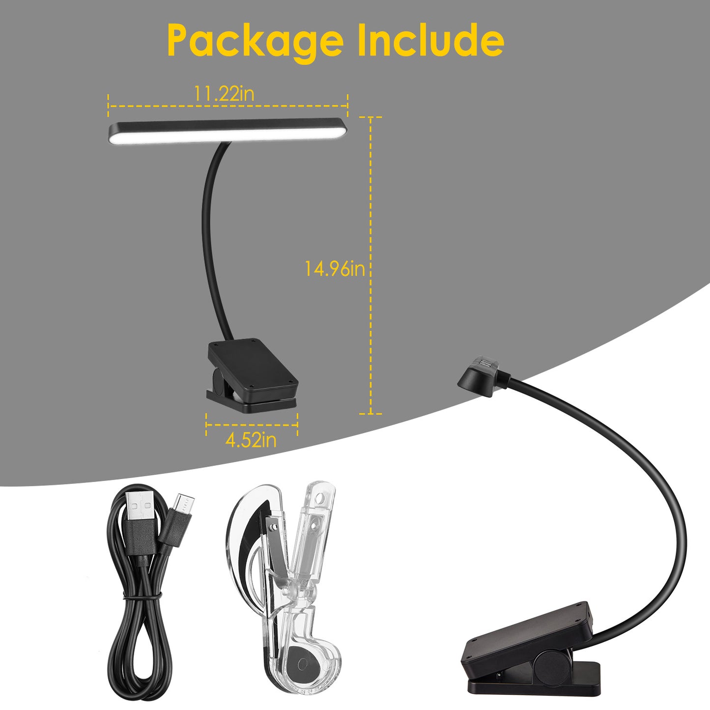 Anpro Rechargeable Book Light 57 LED, Clip on Music Stand Light, 3 Brightness Levels Lighting & 4 Color Temperatures, Clip on Reading Lights for Books and Desk Orchestra