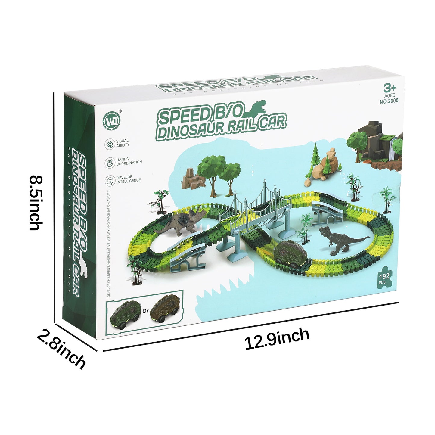 Anpro 193PCS Dinosaur Toys Race Car Track Set with Dino Car, Dinosaur World Flexible Track Playset with Map for Toddlers Boys Girls Age 3+