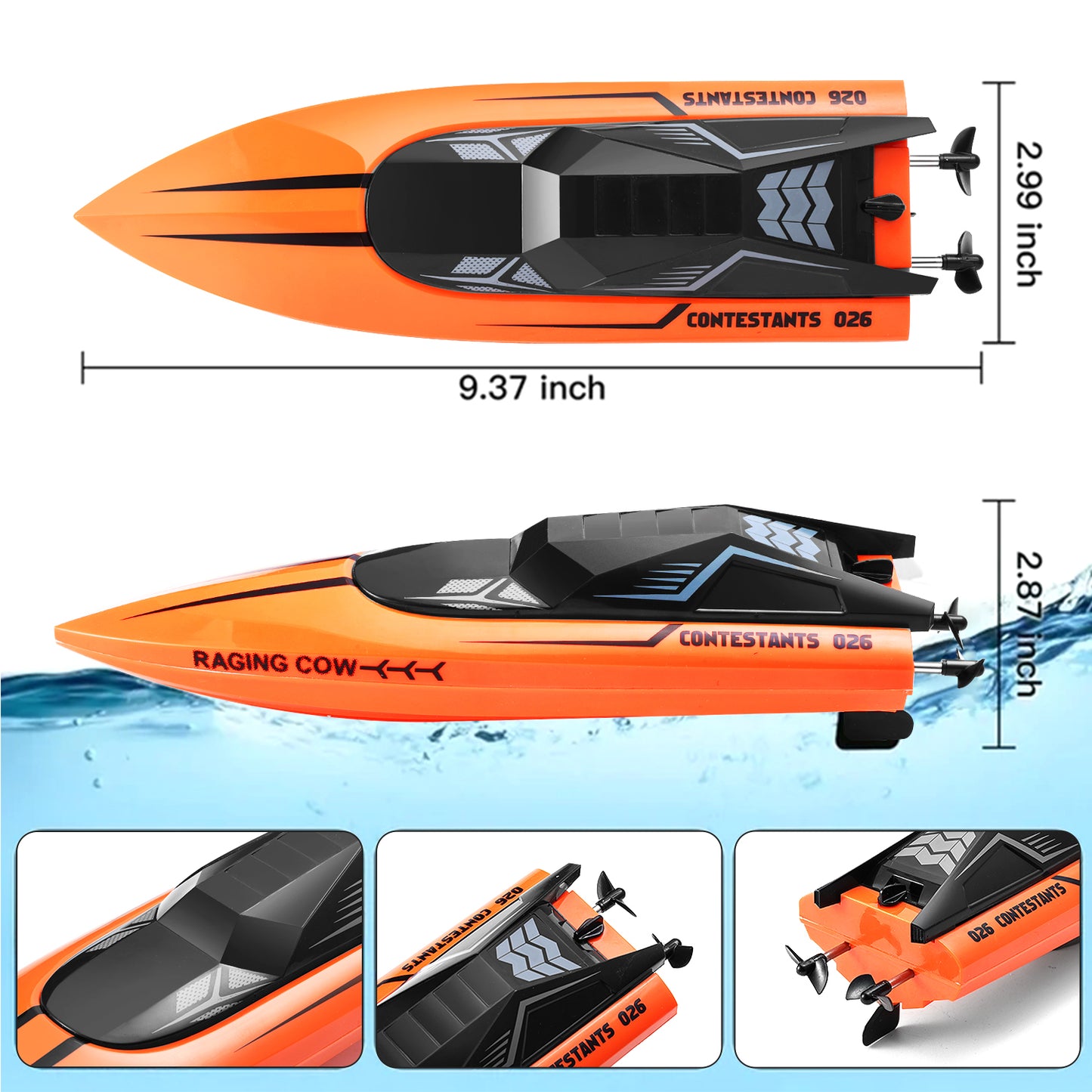 Anpro RC Boat 20+ MPH 2.4G Waterproof Remote Control Racing Boat for Kids and Adults, Orange