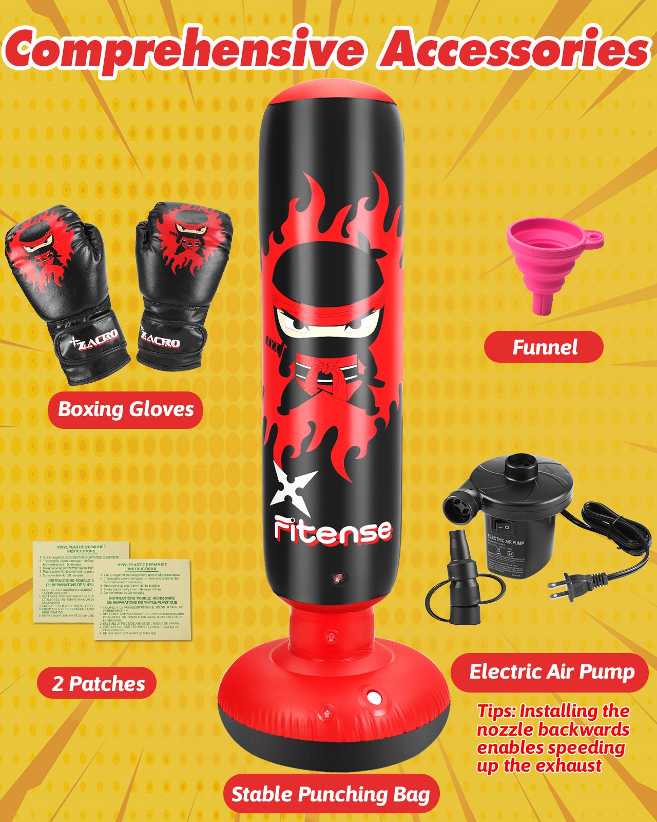 Punching Bag for Kids, Lictin 63 Inch Inflatable Boxing Bag with Gloves, Funnel & Pump, Boxing Toy & Gifts for for 3-6 Boys & Girls, Kids Boxing Set for Practicing Karate, Taekwondo, Red