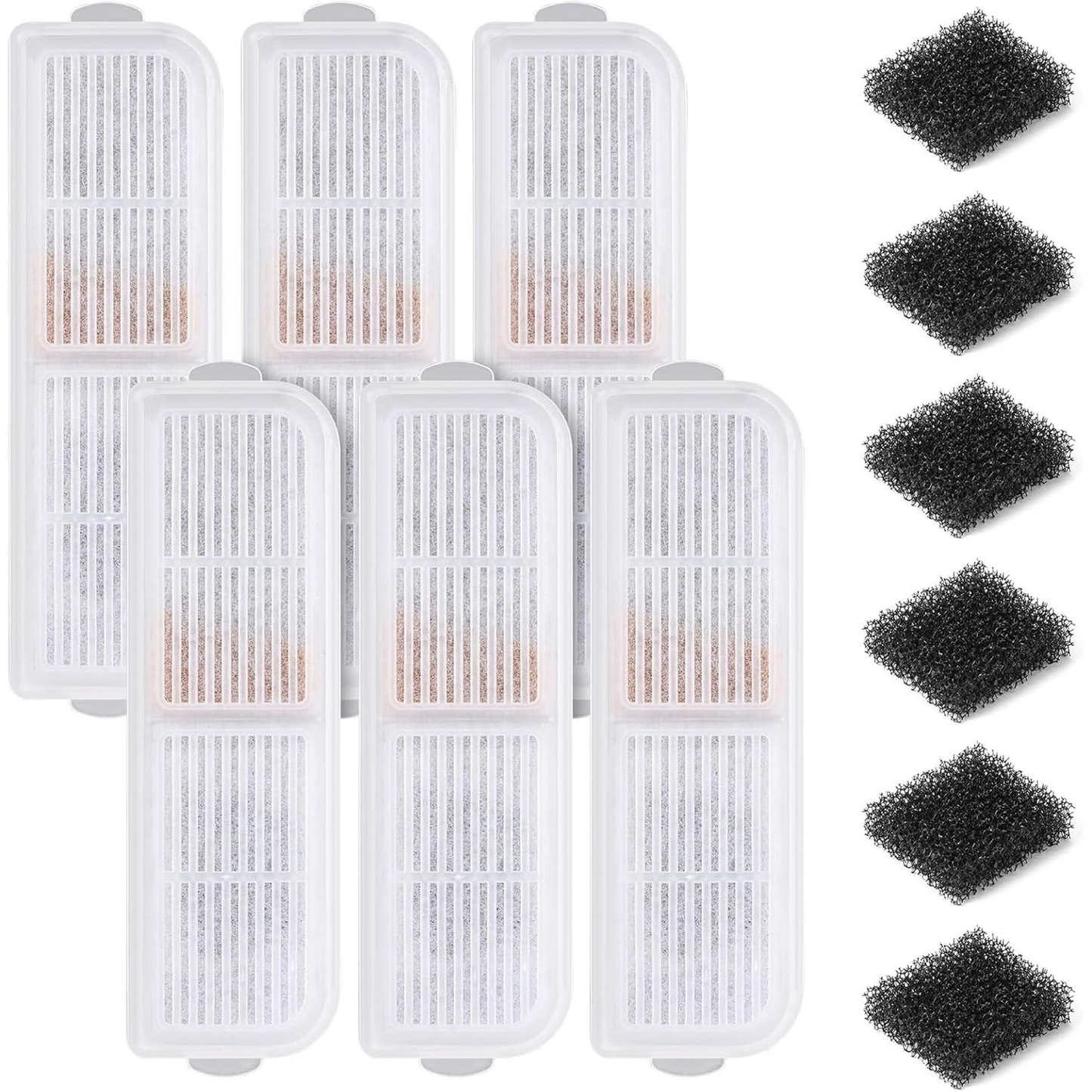 Petbank Cat Water Fountain Filter, 6 Filters + 6 Pre-Filter Sponges Filter Replacement, Multiple Filtration, Isolates Floating Hairs and gets rid of Odors