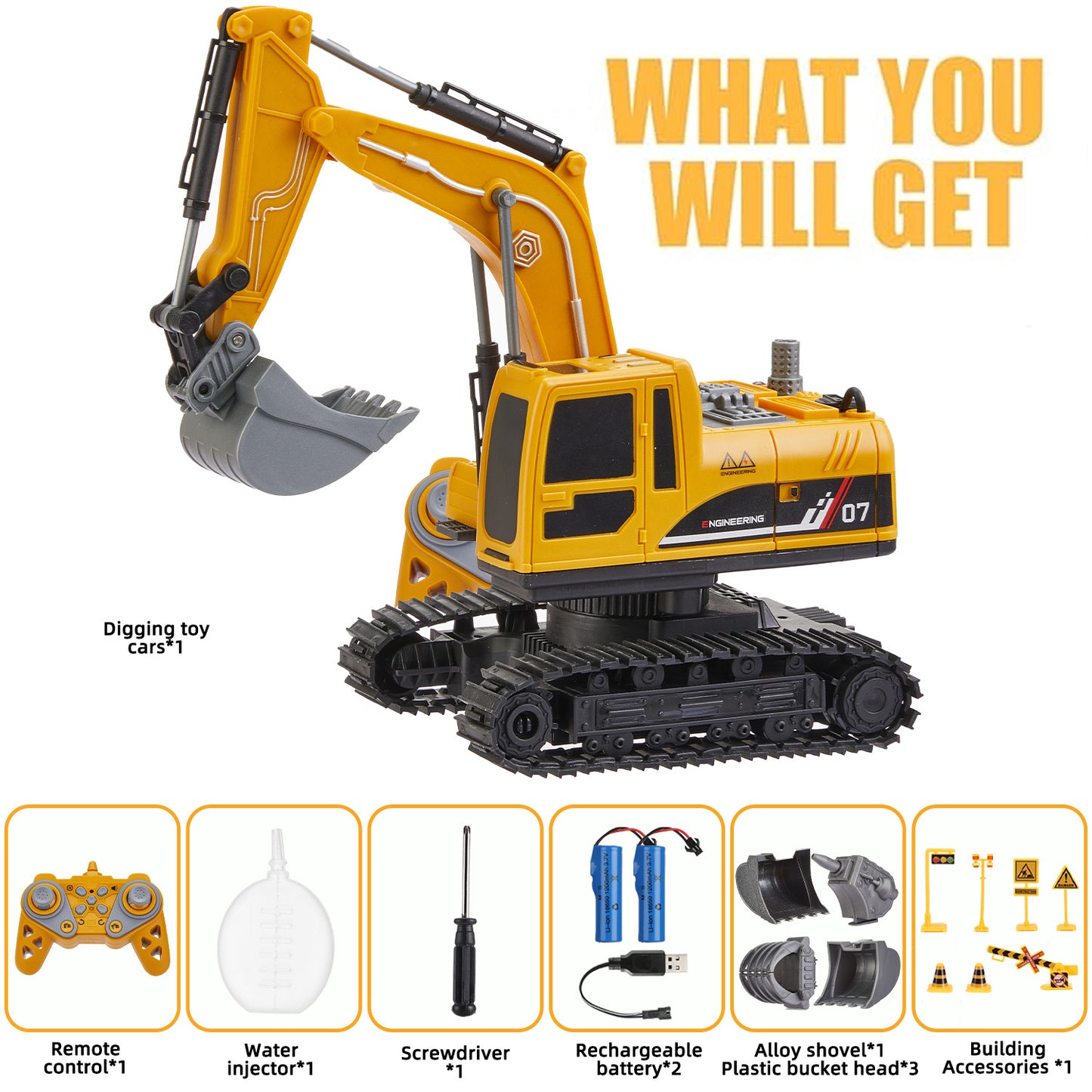 3 in 1 Remote Control Excavator for Kids, 11 Channel RC Excavator Truck Construction Vehicle Toys with Metal Shovel, Lights & Sounds, for Toddler Boys Age 3 4 5 6 7 8 Year Old