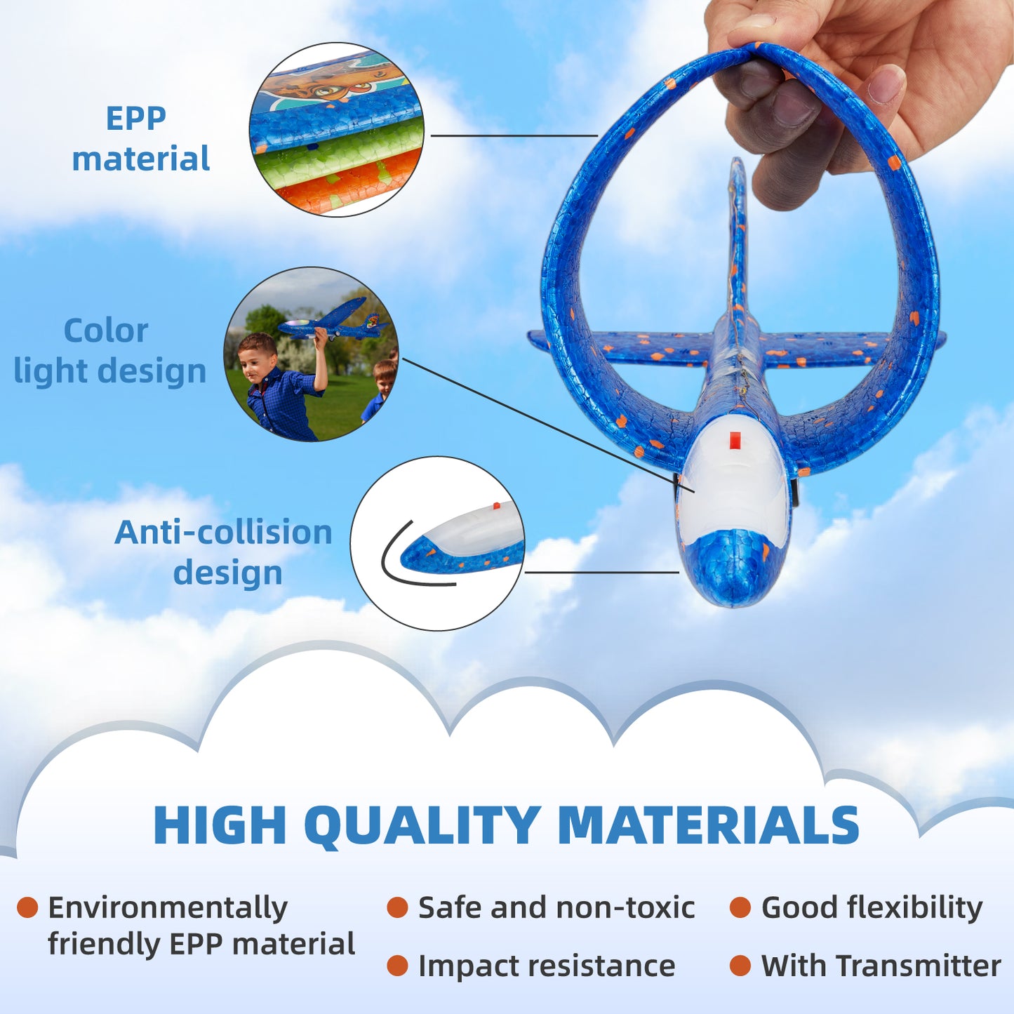 Petbank Airplane Launcher Toys, 3 Pack Flying Airplane Toys with Launcher, LED Light Foam Flying Glider Plane with Sticker, Outdoor Plane Toys for Boy Girl 3+
