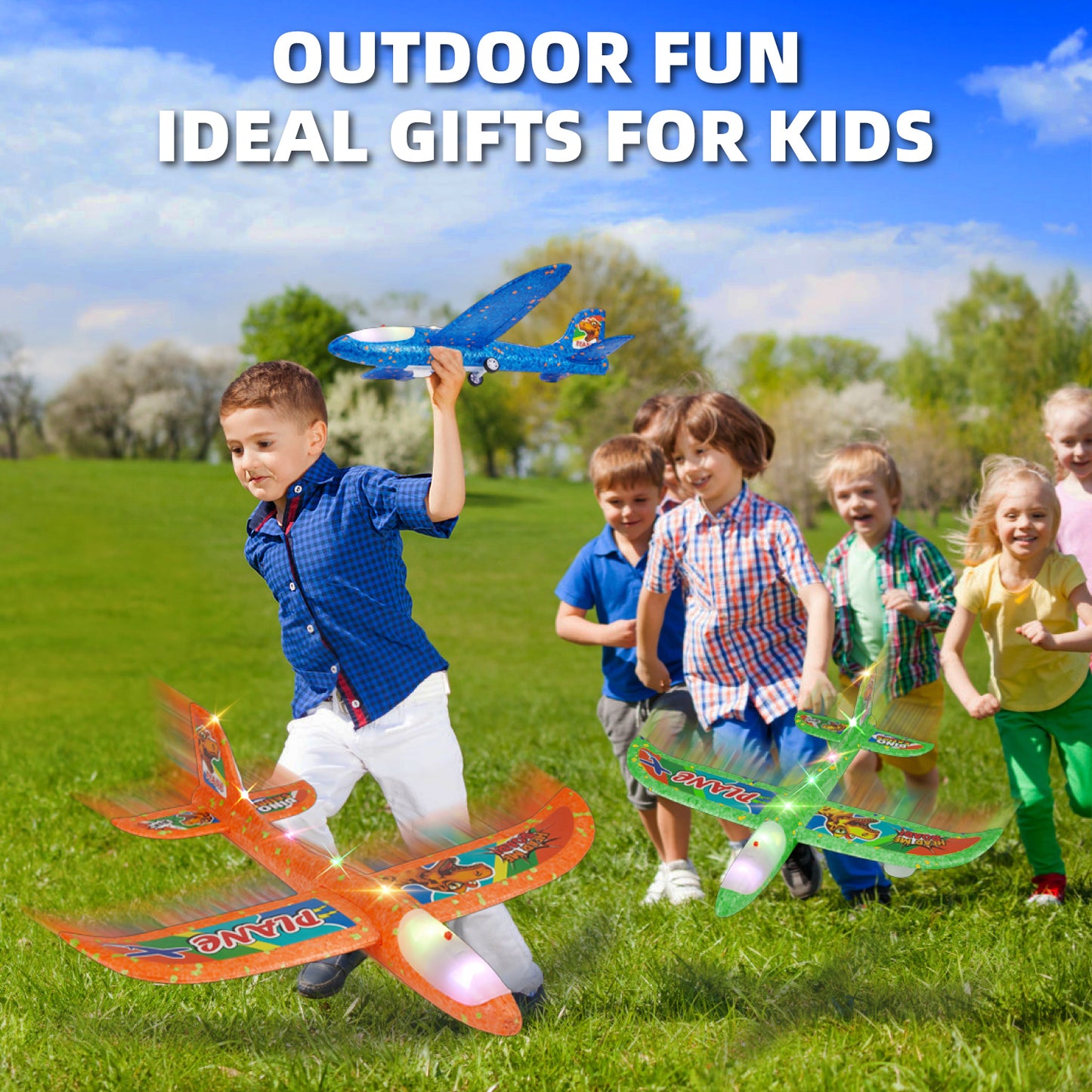 Zacro Airplane Launcher Toys, 3 Pack Foam Glider Catapult Plane Toy with LED Light & Stickers, Outdoor Flying Toys for Boys Girls 3 4 5 6 7 8 Year Old