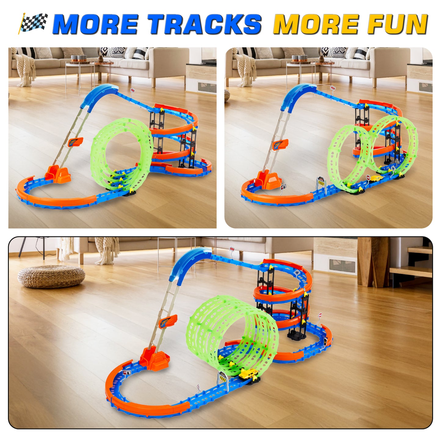 Petbank Glow Race Track, Flexible Race Car Tracks, Glow Flip Track Set with LED Car, Toy Car Track Set for Boys and Girls 3+