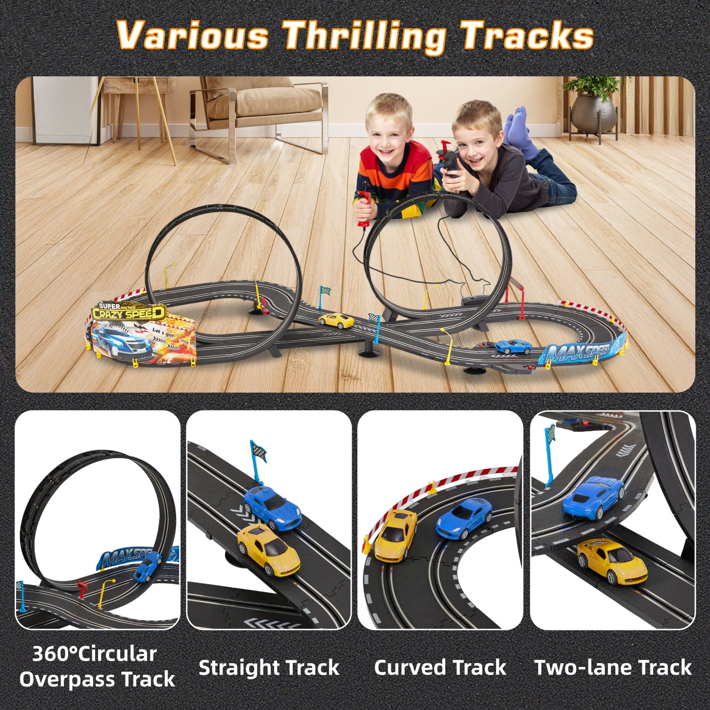 Petbank Slot Car Race Track Sets, 20.3ft Dual Racing Track Cars Toy, Electric/Hand Shake Slot Car Track Set, Kids Track Toy Gift for Girls Boys Age 4-12