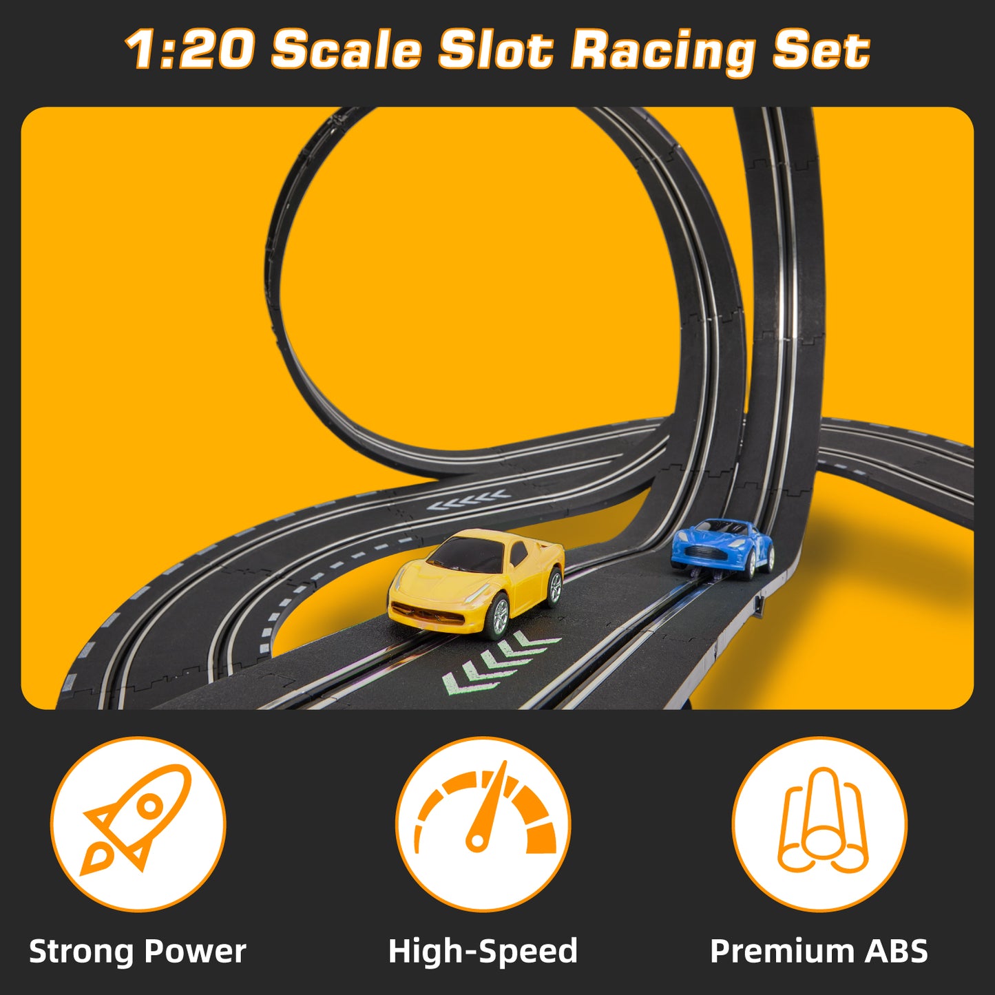 Petbank Slot Car Race Track Sets, 20.3ft Dual Racing Track Cars Toy, Electric/Hand Shake Slot Car Track Set, Kids Track Toy Gift for Girls Boys Age 4-12