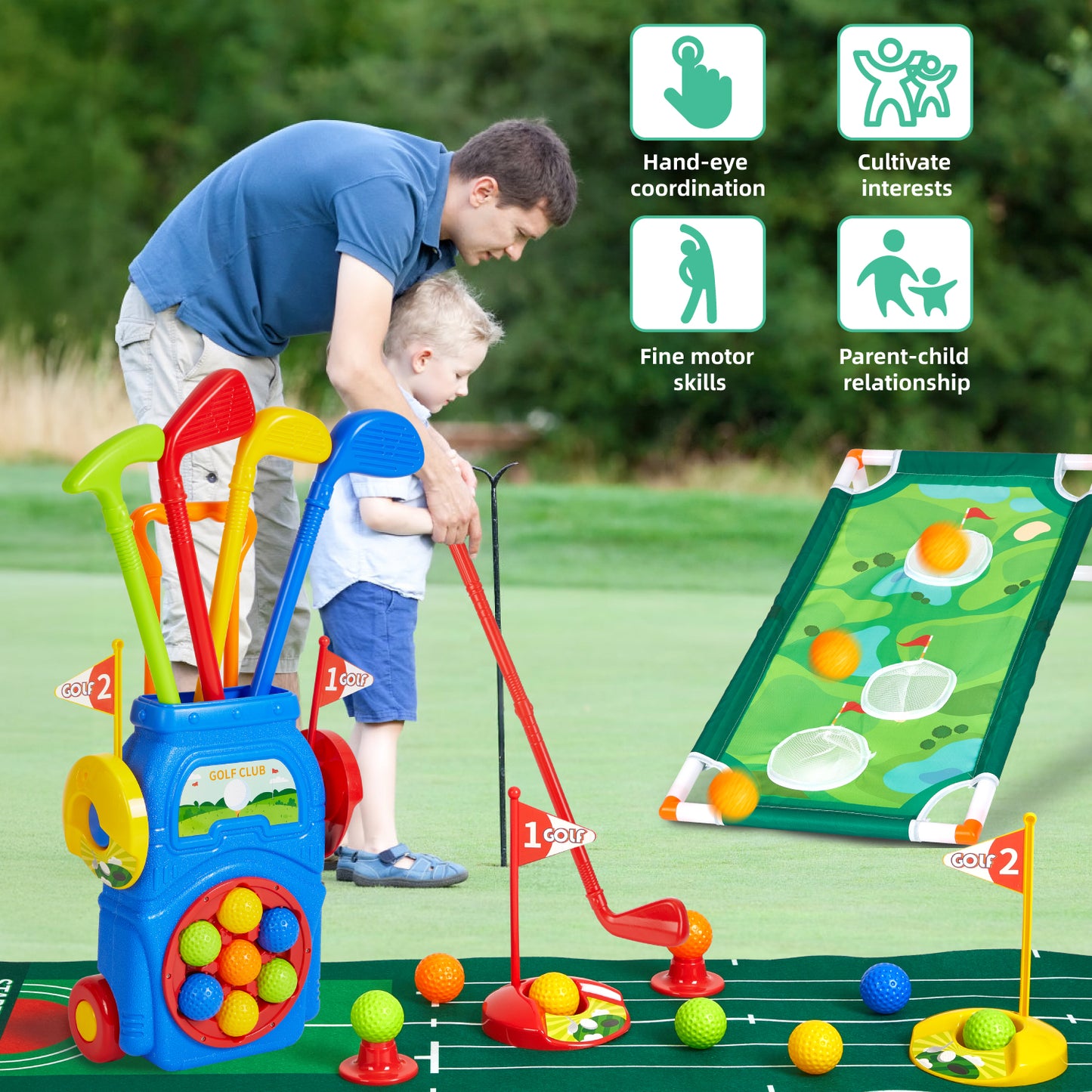 Zacro Kids Golf Set, Toddler Golf Toys with Putting Mat, 10 Balls, 4 Golf Clubs and Golf Cart, Indoor Outdoor Golf Sports Toys for 3 4 5 6 Years Old Boys Girls