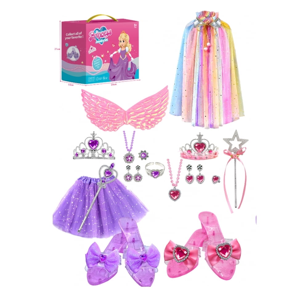 Zacro Princess Dress up Set for Little Girls with Princess Cape, Dress, Crown, Jewelry and Shoes, Kids Dress Up Clothes Pretend Play Toys for Girls Toddler 3 4 5 6 Year Old