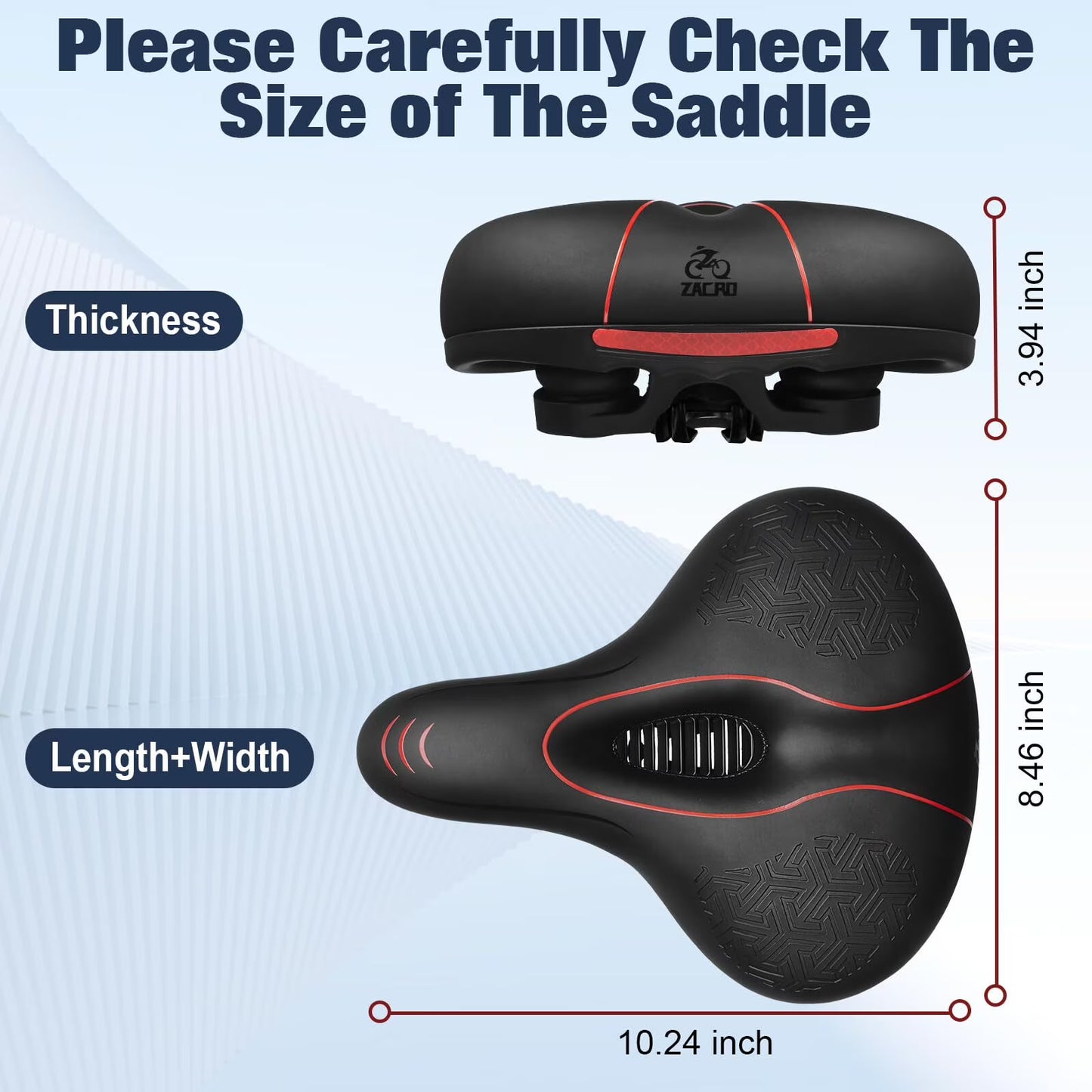 Zacro Comfort Bike Seat Cushion, Oversized Wide Bike Saddle for Women Men, Memory Foam Padded Soft Bike Cushion with Dual Shock Absorbing