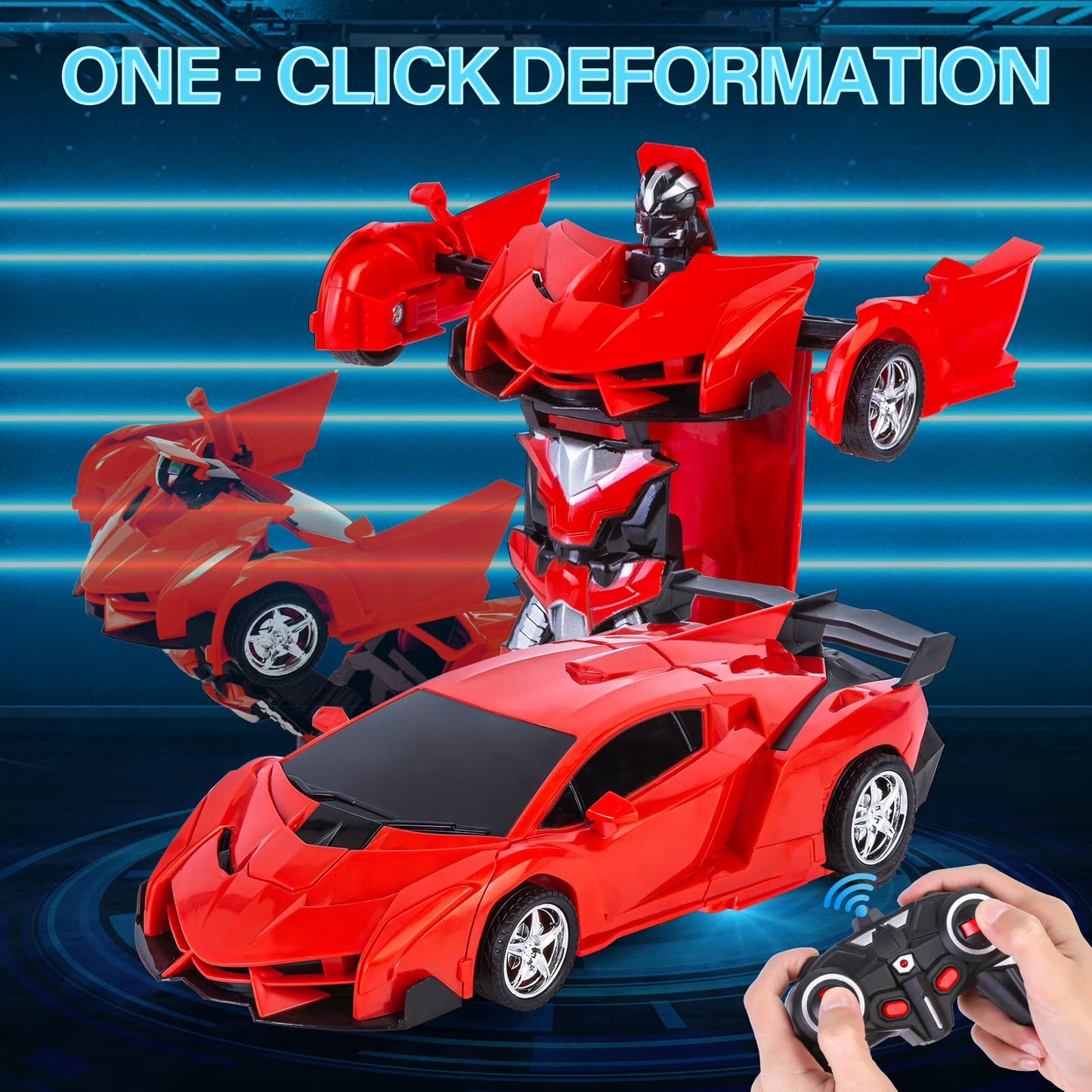 Zacro Transform RC Car Toys, 2.4Ghz 1:18 Scale Remote Control Car Transforming Robot, One-Button Deformation 360? Rotation Drifting Car Transformers Toys Gift