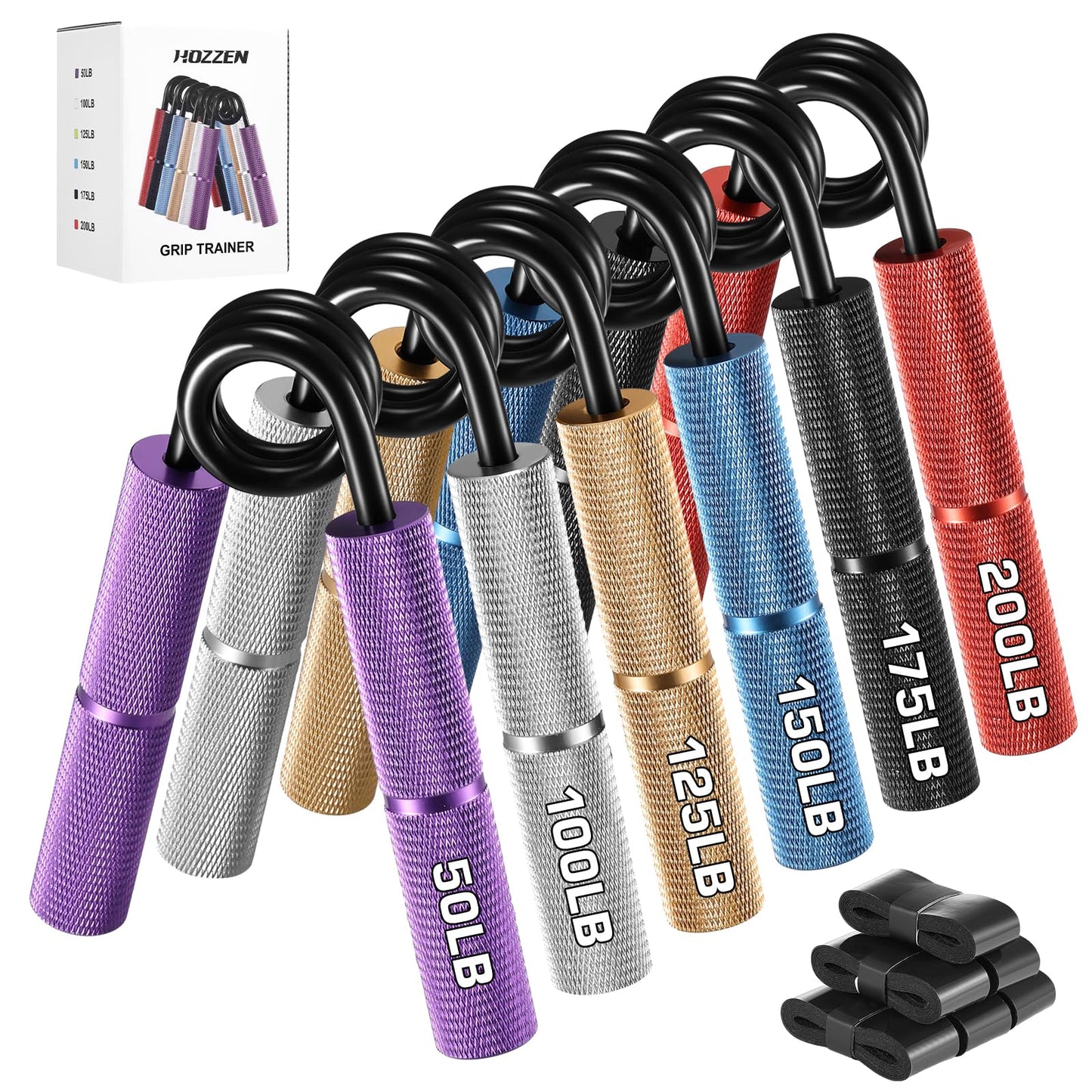 Hozzen Hand Grip Strengthener, Adjustable Resistance Hand Grip Strength Trainer, Non-Slip Gripper for Wrist and Forearm Strength - 6 Pack