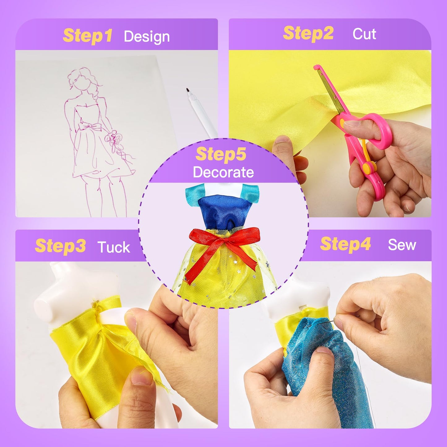 650 Pcs Fashion Designer Kit for Girls, DIY Arts & Crafts Creative Sewing Kit with 2 Mannequins, Doll Clothes Making Set Toys Gifts for Ages 6-12