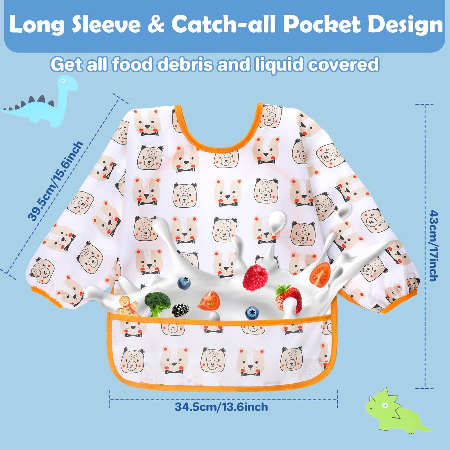 Lictin Long Sleeve Bibs,5 Pcs Waterproof Smock Baby Bibs for Toddler Boys Girls, 0-24 Months Neutral Baby Smock for Eating, Easy to Clean