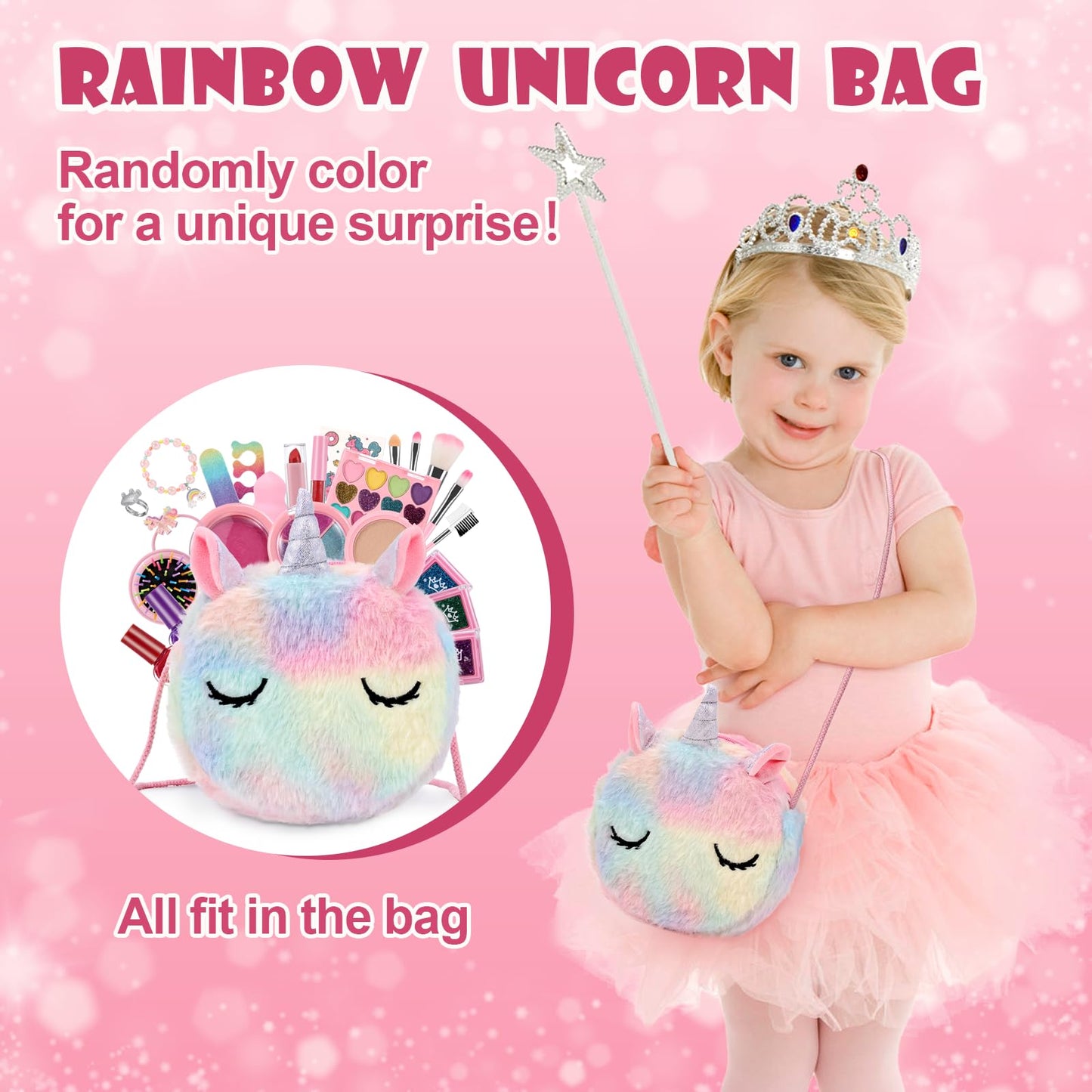 Kids Makeup Kit for Girl Toys, Washable Real Makeup Set with Unicorn Bag Girls Princess Play Make Up Toys Gift for 3 4 5 6 7 8 9 10 Years Old Girl