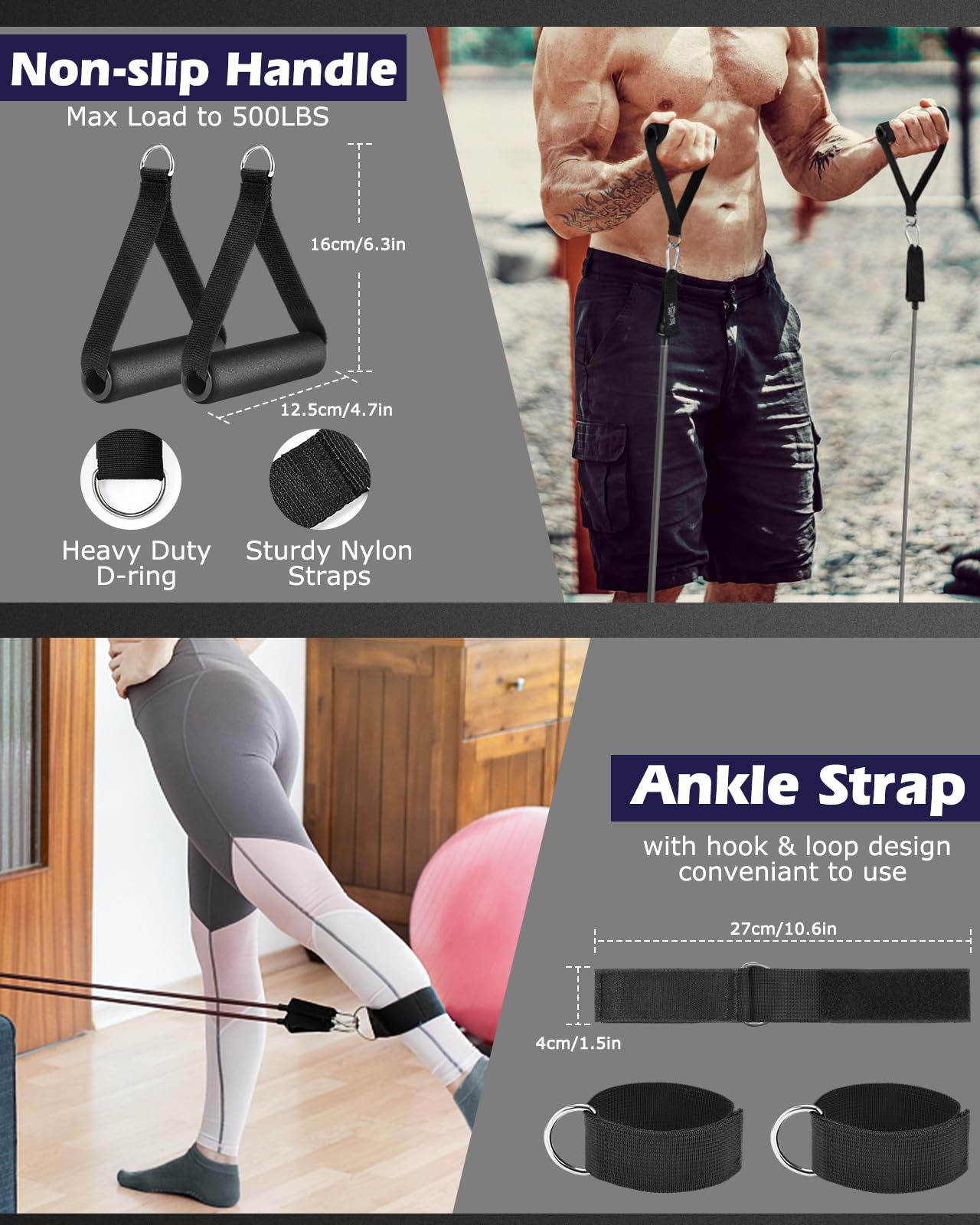 Zacro Resistance Bands Set, 270 lbs Heavy Exercise Resistance Bands with Handles Door Anchor for Muscle Training Stretching Workout Bands for Home Gym