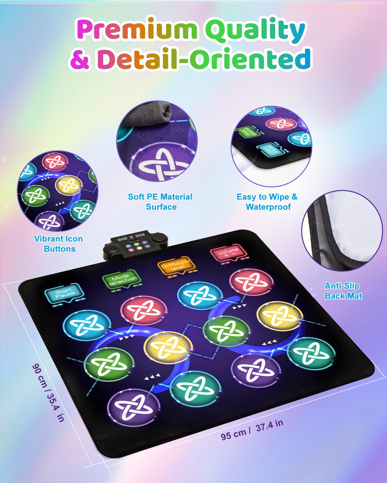 Dance Mat Toys for Kids, Dual Dance Pad with Light-Up, 1 & 2-Player Mode, Music Dance Game Mat with Adjustable Volume, Built-in Music & 8 Modes, Gift for Girls Boys Age 3-12