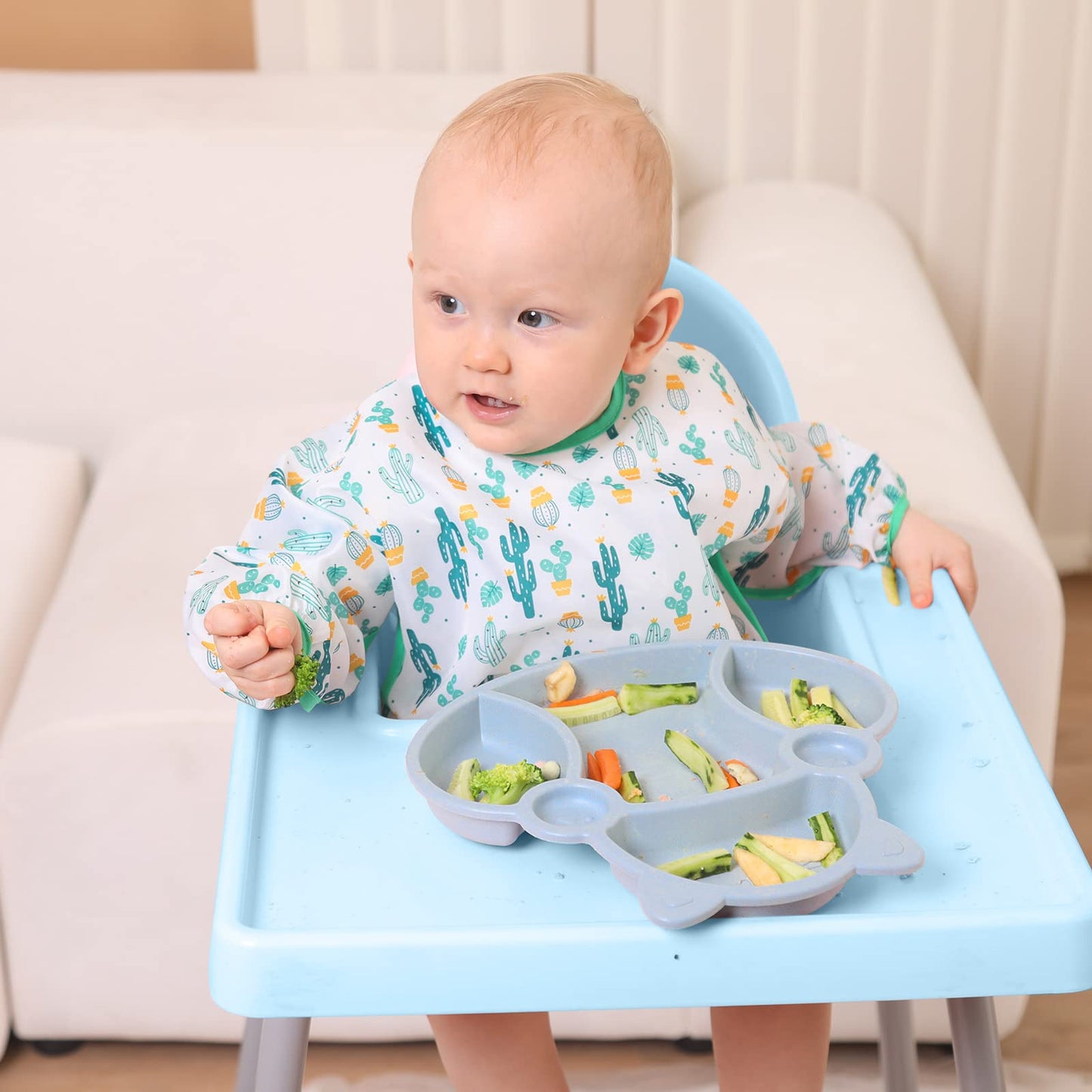 Lictin Long Sleeve Bibs,5 Pcs Waterproof Smock Baby Bibs for Toddler Boys Girls, 0-24 Months Neutral Baby Smock for Eating, Easy to Clean