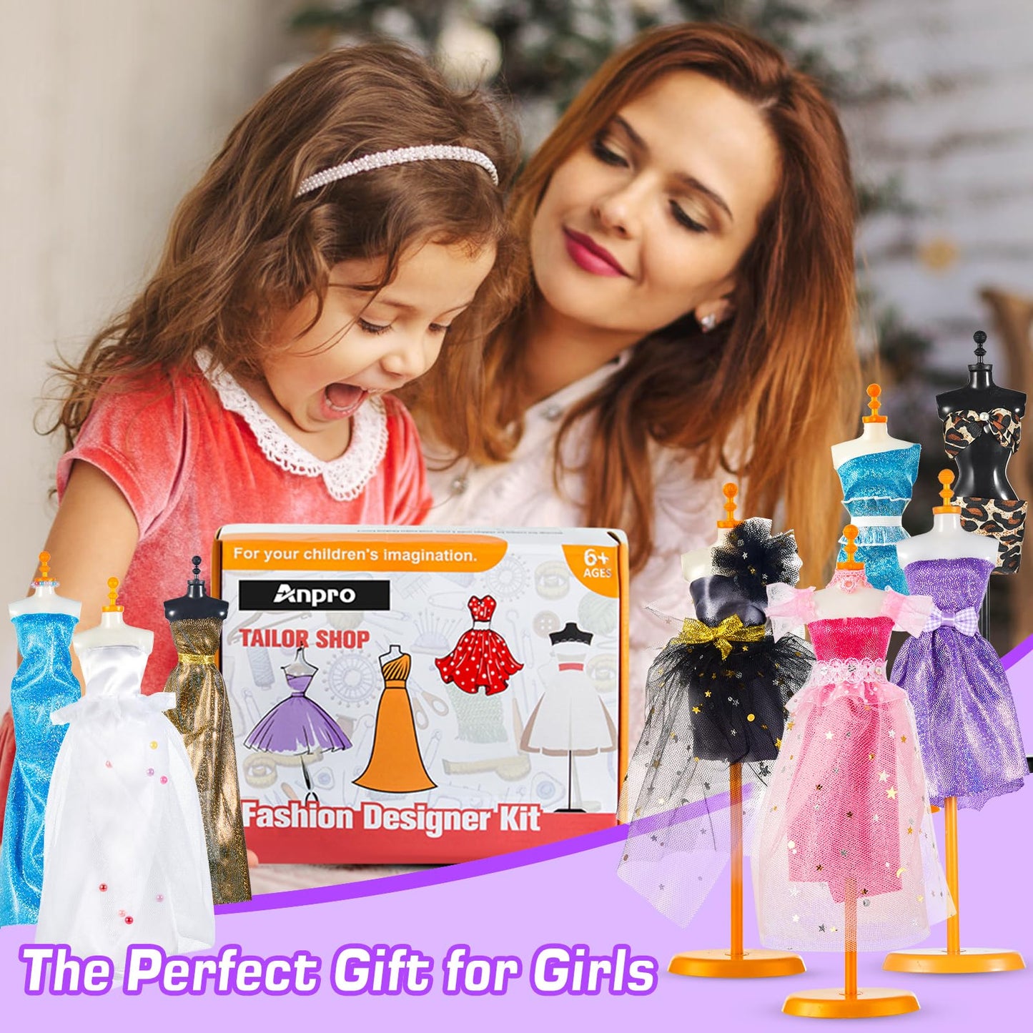 Gleamkid 700+Pcs Fashion Designer Kit for Girls with 4 Mannequins, DIY Arts & Crafts Kit Toys, Doll Clothes Making Sewing Kit for Girls Age 6-12