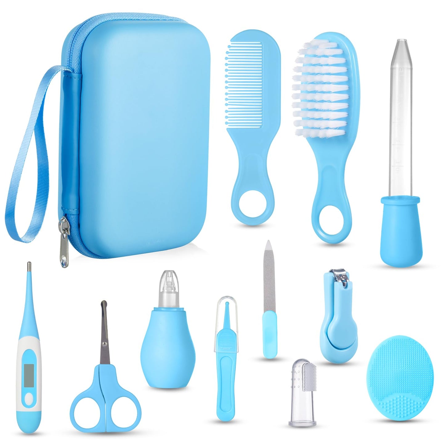 Lictin Baby Healthcare and Grooming kit, Newborn Nursery Safety Health Set with Thermometer Nail Clipper Brush Comb, Baby Care Kit for Baby Boys Girls, Blue