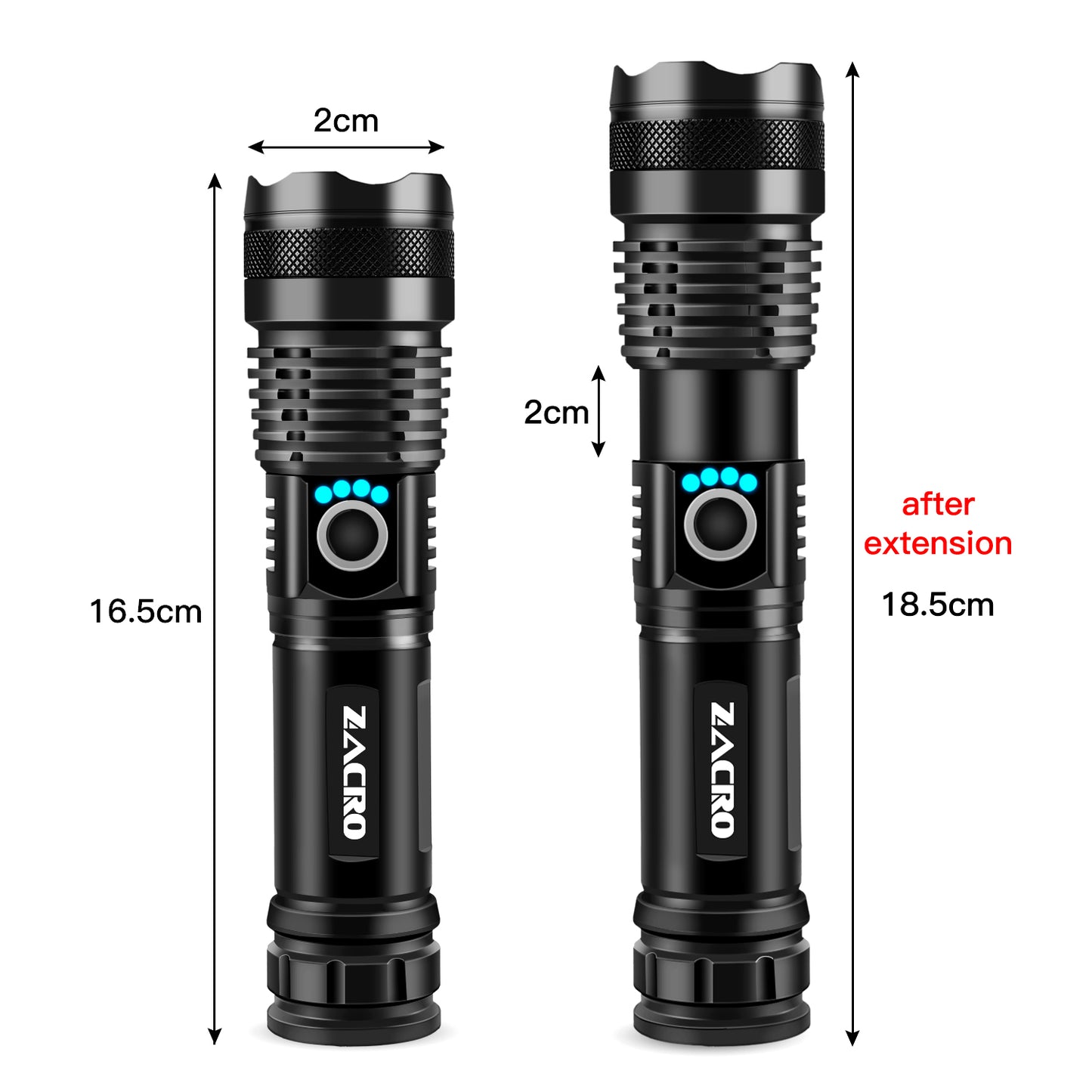 Zacro Rechargeable LED Flashlight, Powerful Super Bright Flashlight for Emergencies, Home, Camping